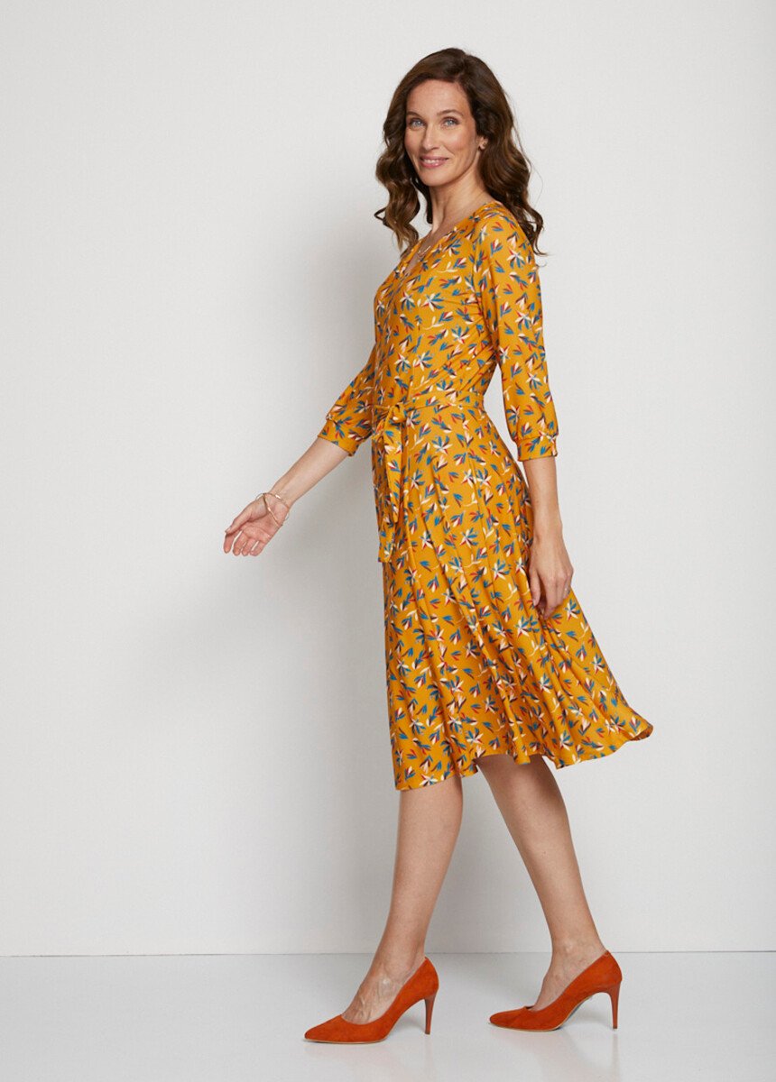 Robe courte ceinturée col V manches 3/4 Femme Jaune HAIFFA DR1