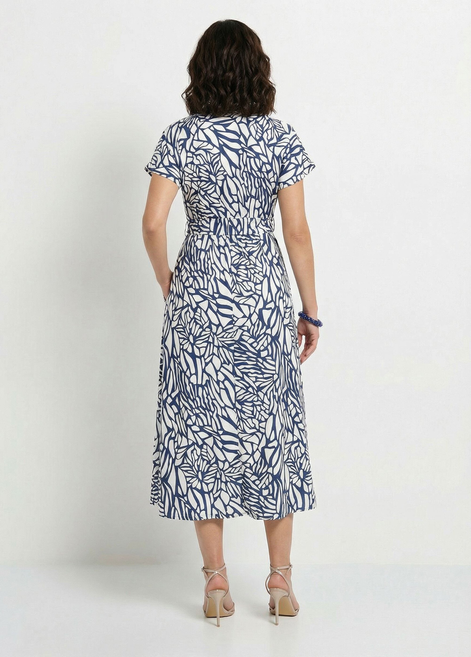 Robe longue col V motif graphique