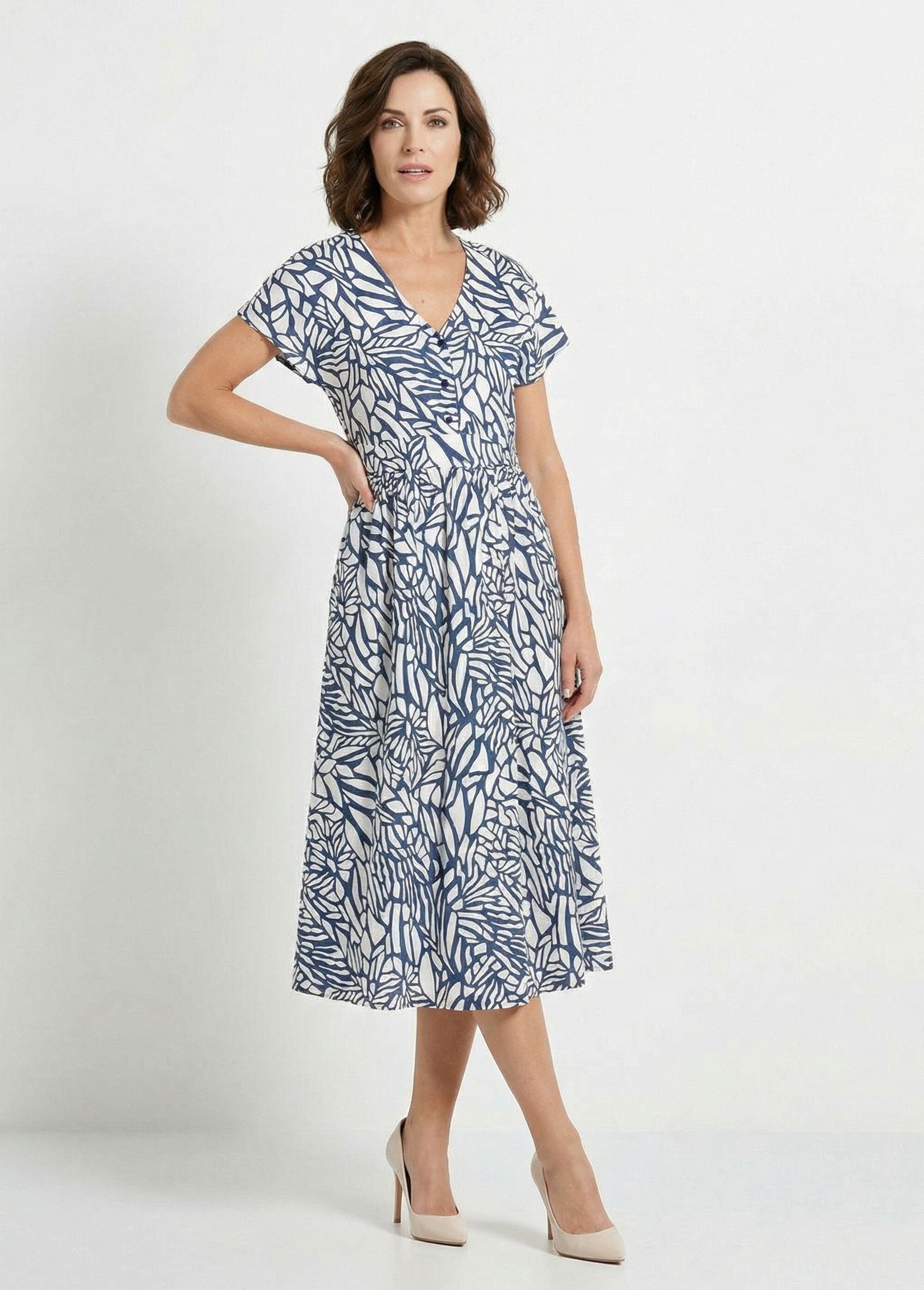 Robe longue col V motif graphique Femme Bleu ELARINE FA1