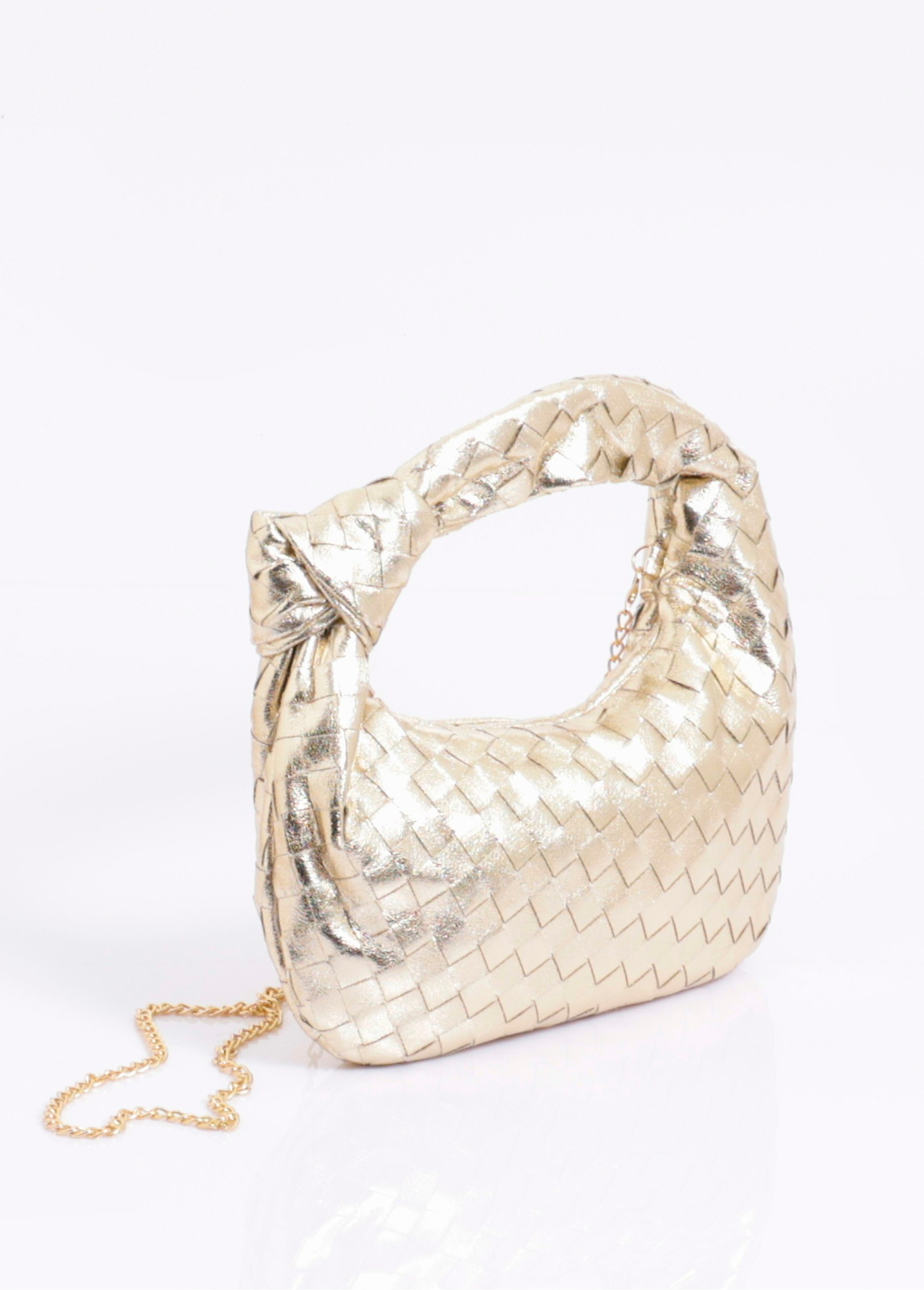 Sac à main métallisé tressé anse nouée Femme Doré MIM25895 DE1