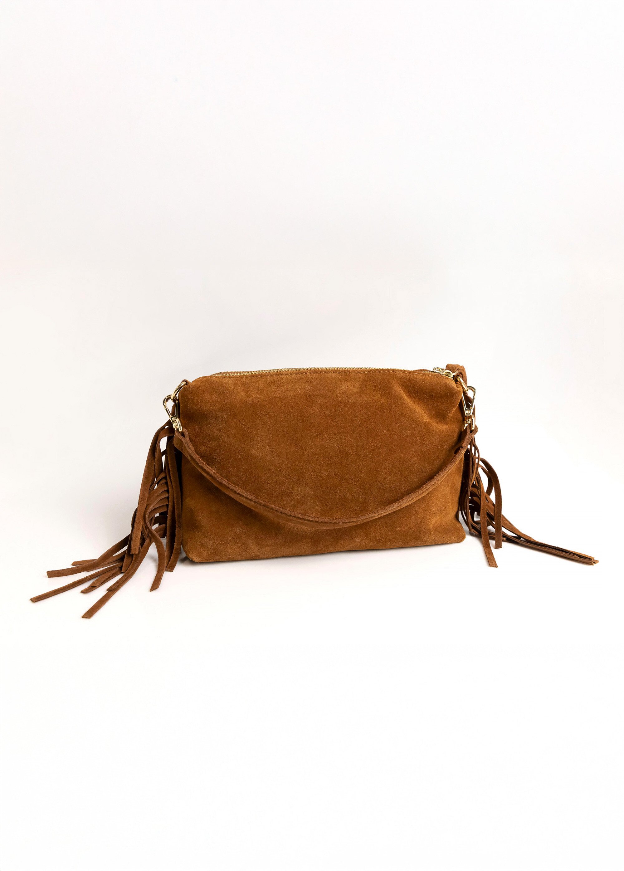 Sac besace frangé cuir nubuck