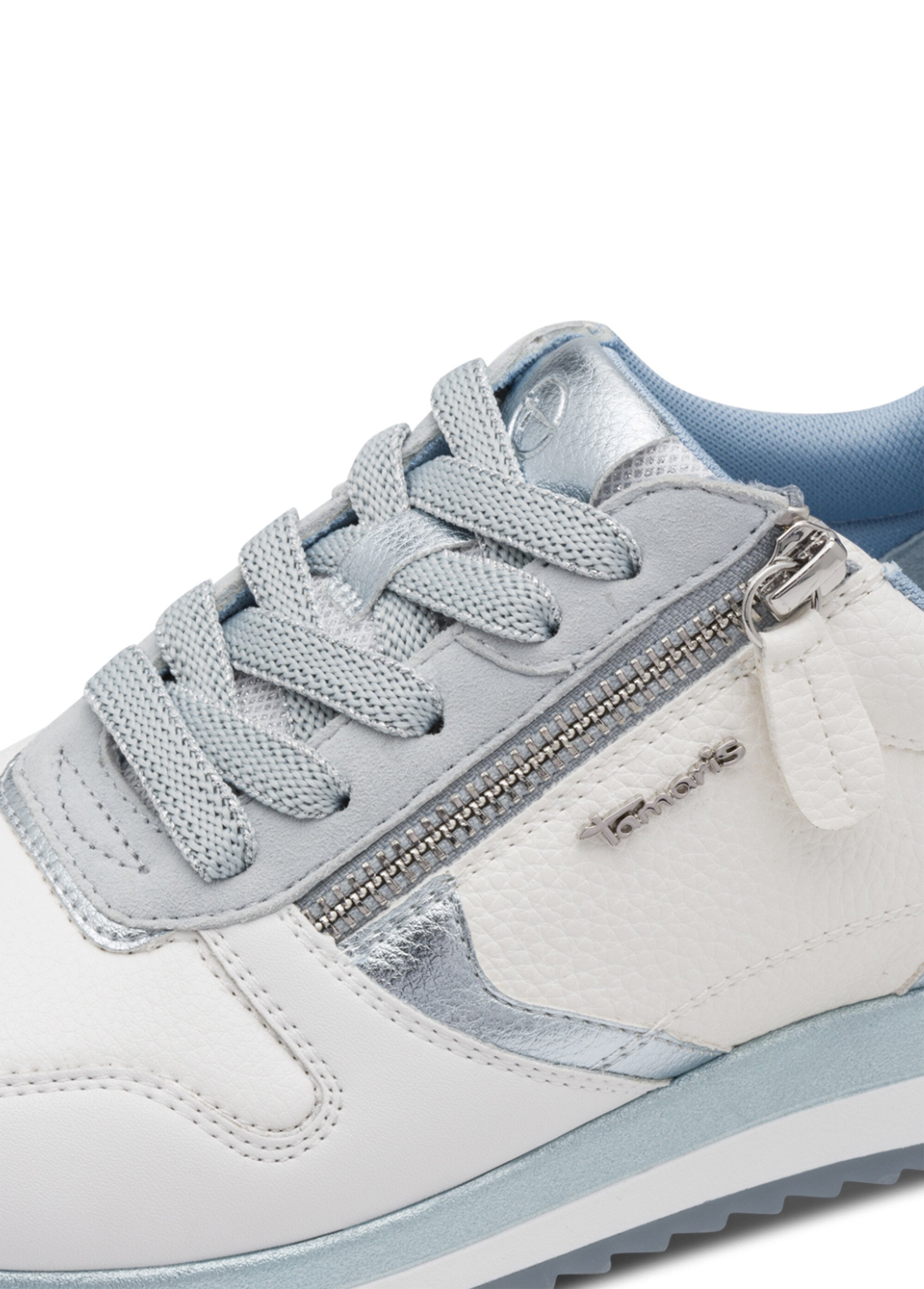 Sneakers cuir lisse, détails métallisés