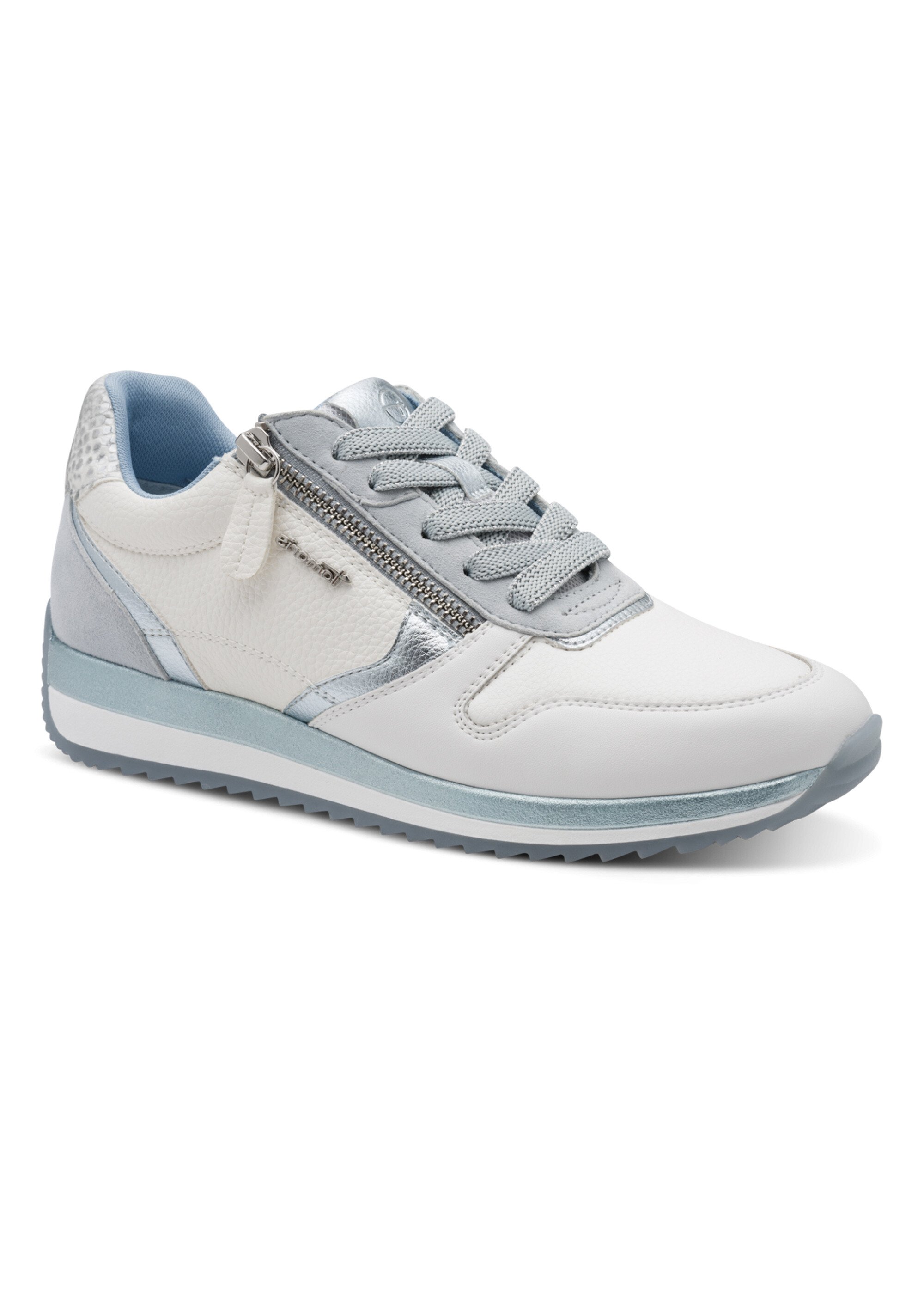 Sneakers cuir lisse, détails métallisés Femme Blanc TAM88373446 FA1