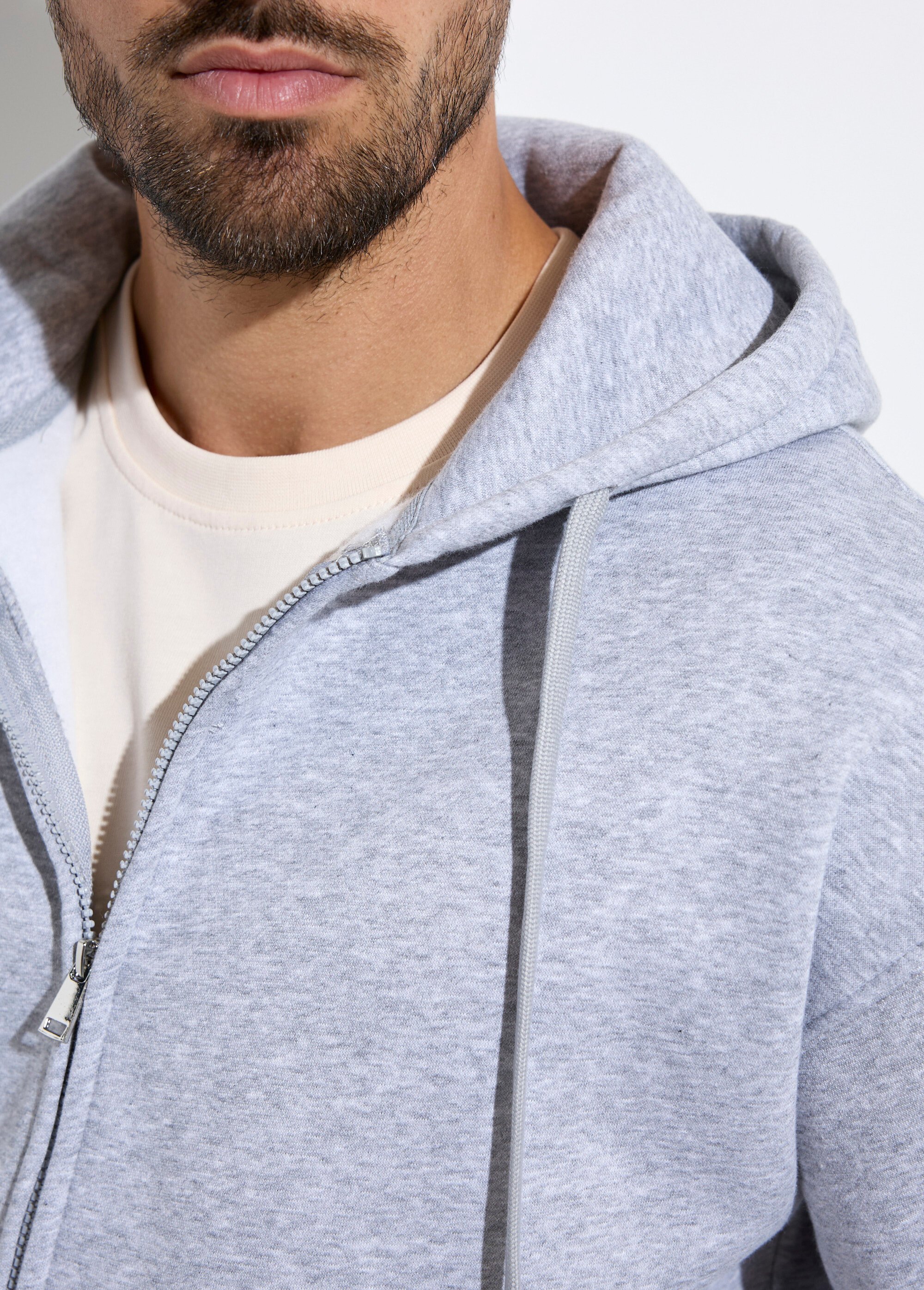 Sweat shirt zippé avec poche kangourou GRIS CLAIR MENZT1010 DE1