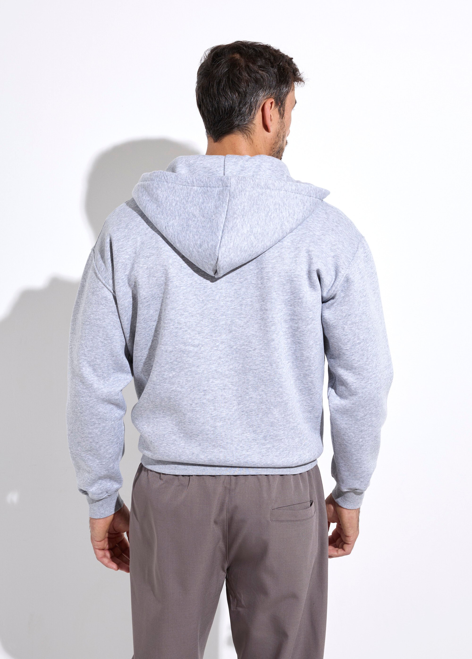 Sweat shirt zippé avec poche kangourou GRIS CLAIR MENZT1010 DO1