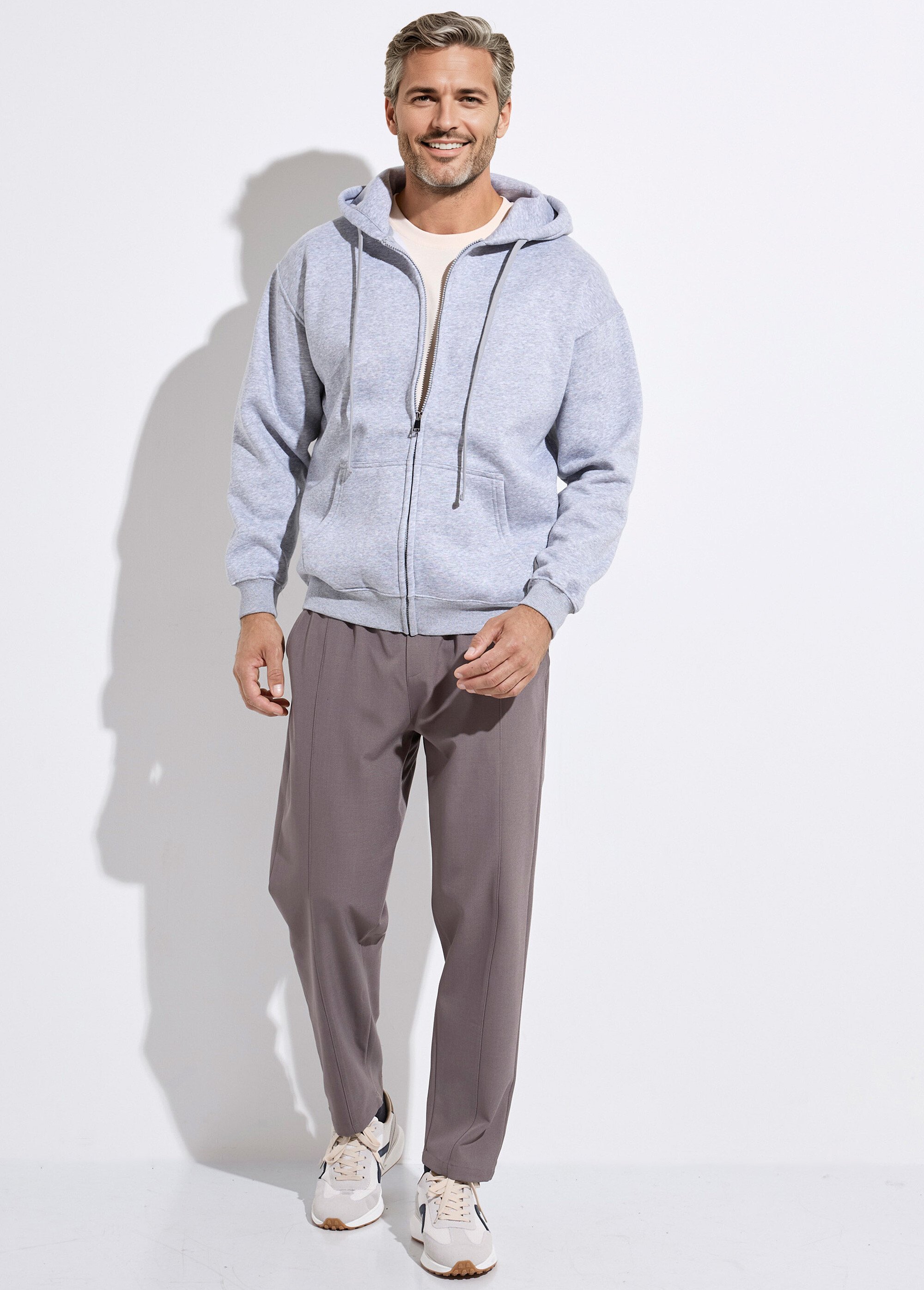 Sweat shirt zippé avec poche kangourou GRIS CLAIR MENZT1010 SF1