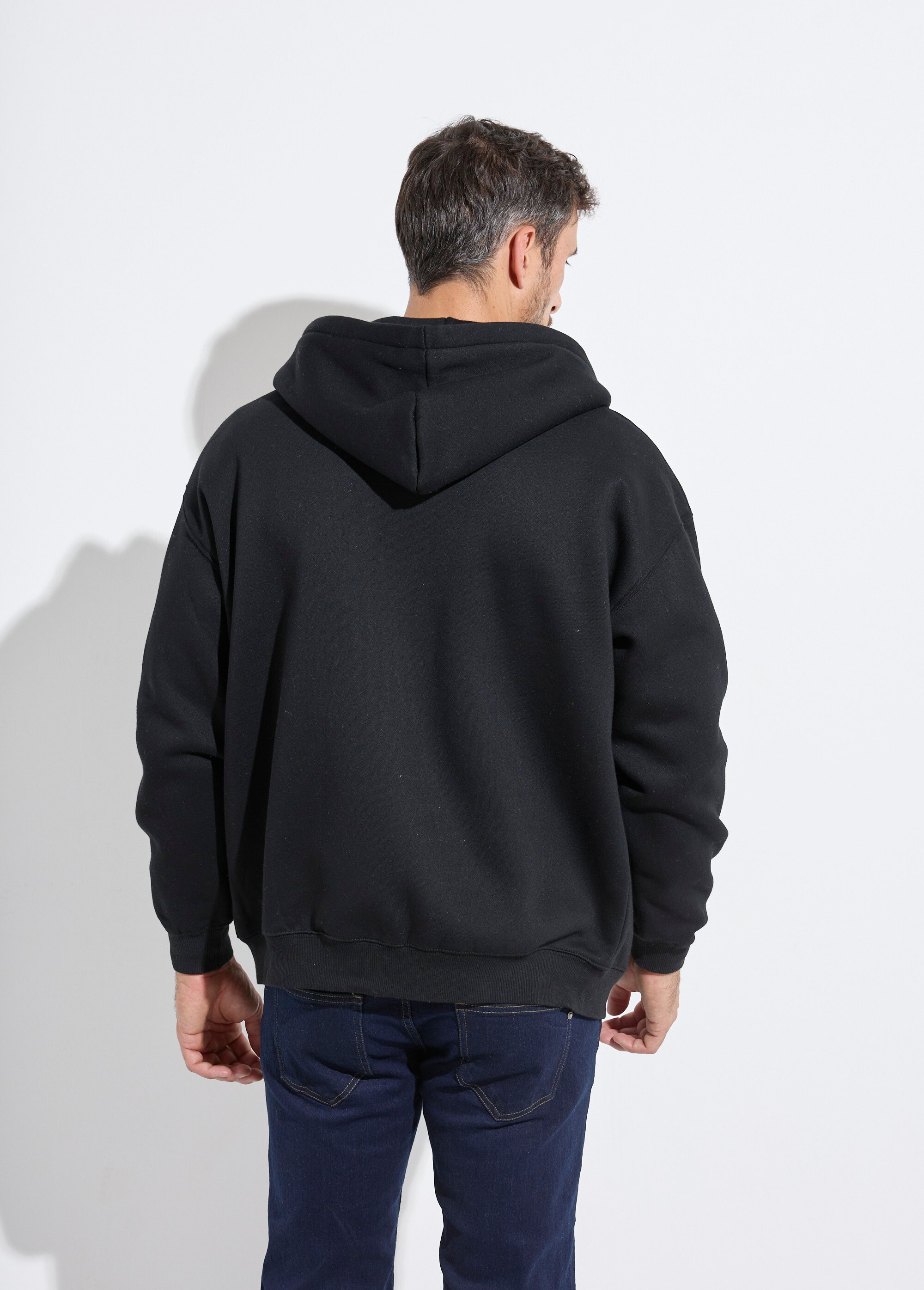 Sweat shirt zippé avec poche kangourou Noir MENZT1010 DO1