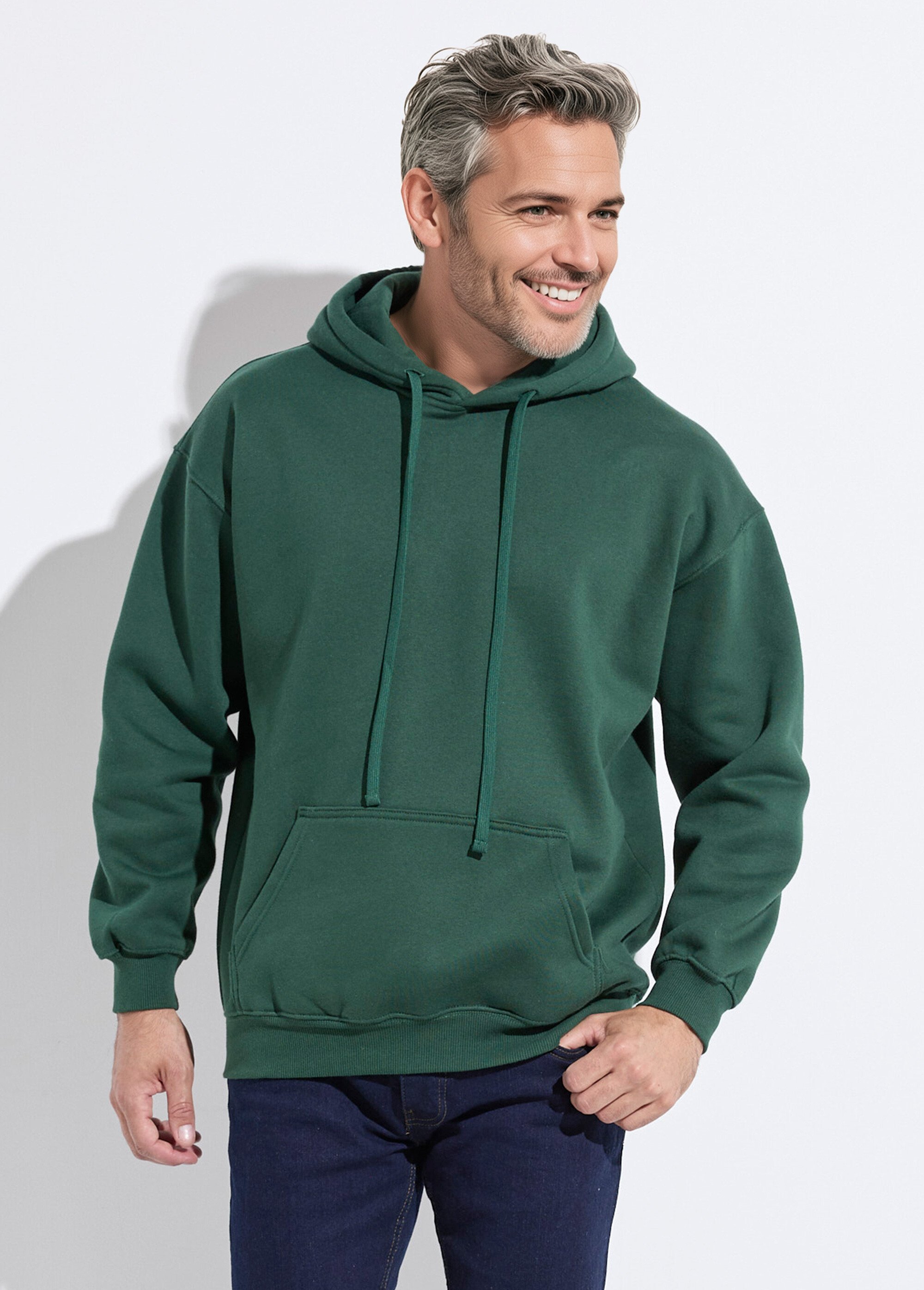 Sweat shirt à capuche et poche kangourou Vert MENZT1008 FA1