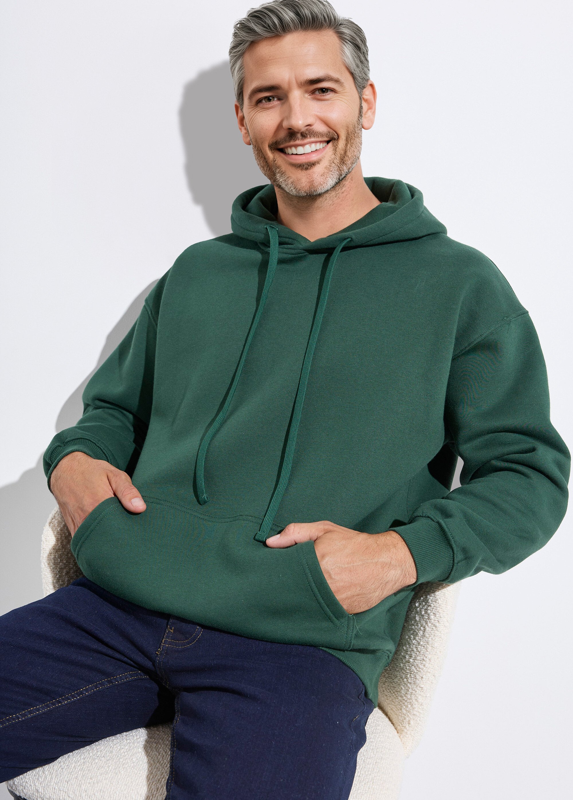 Sweat shirt à capuche et poche kangourou Vert MENZT1008 MV1