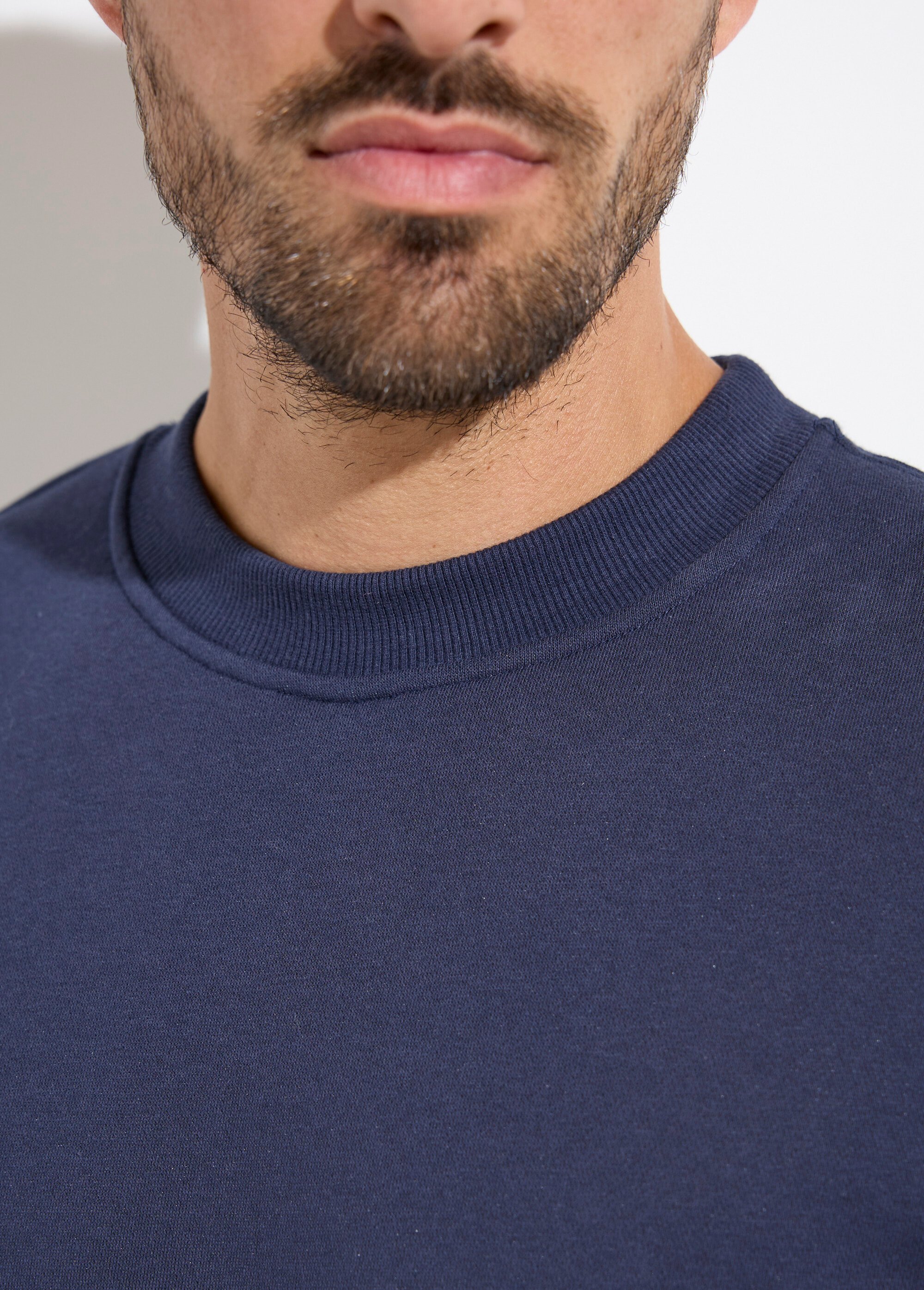 Sweat shirt col rond, détails bord cotes Bleu MENZT1009 DE1