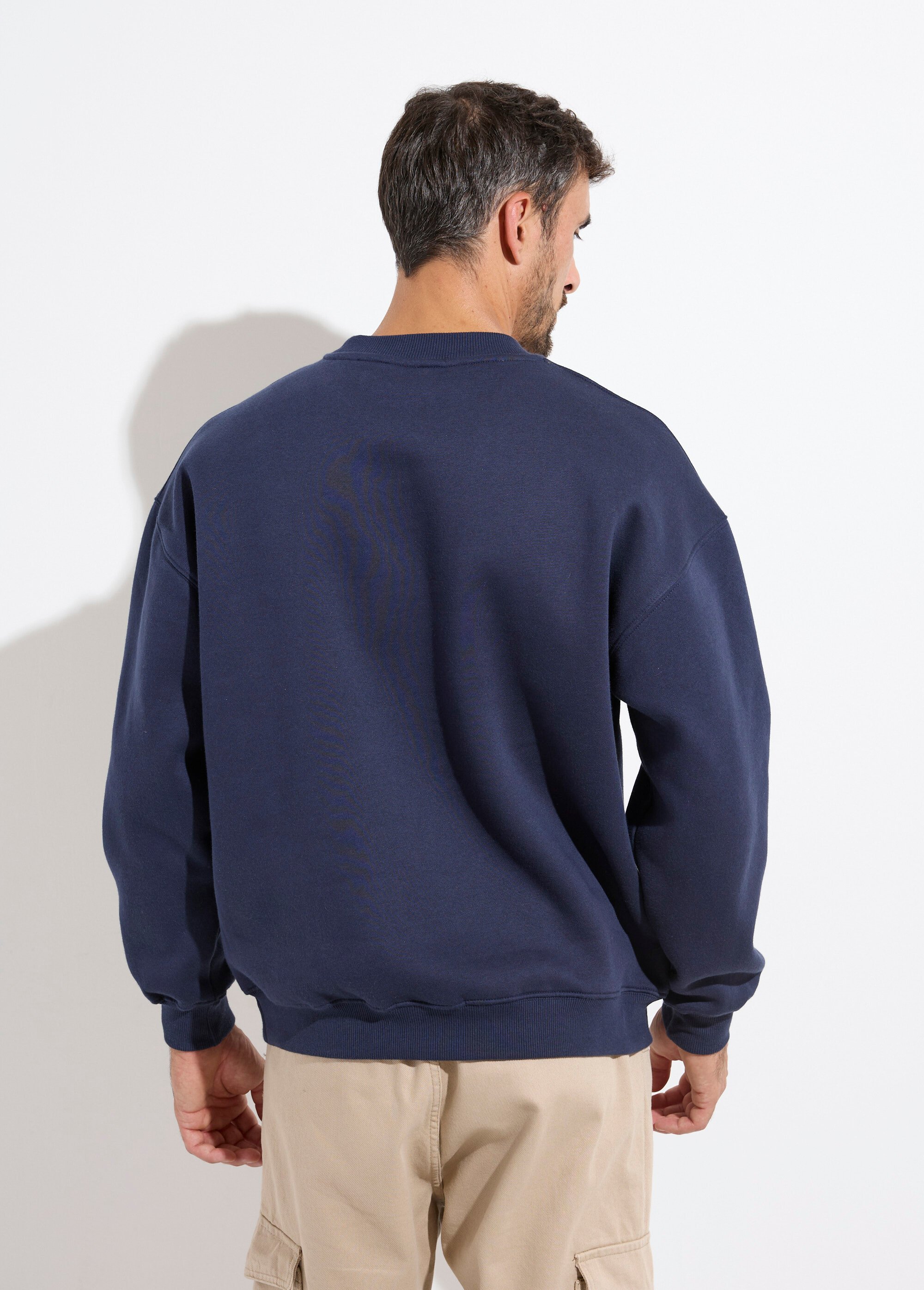 Sweat shirt col rond, détails bord cotes Bleu MENZT1009 DO1