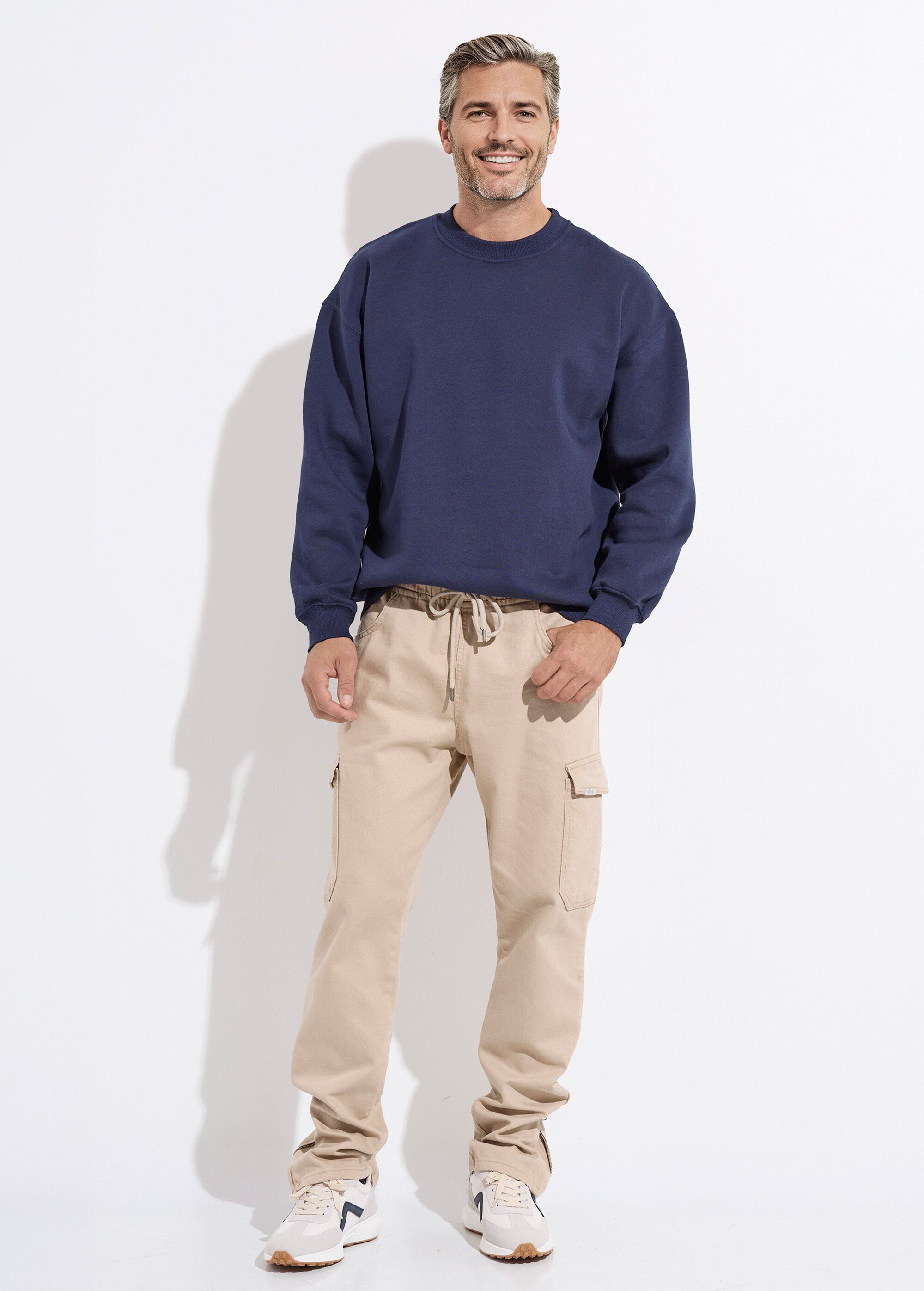 Sweat shirt col rond, détails bord cotes Bleu MENZT1009 SF1