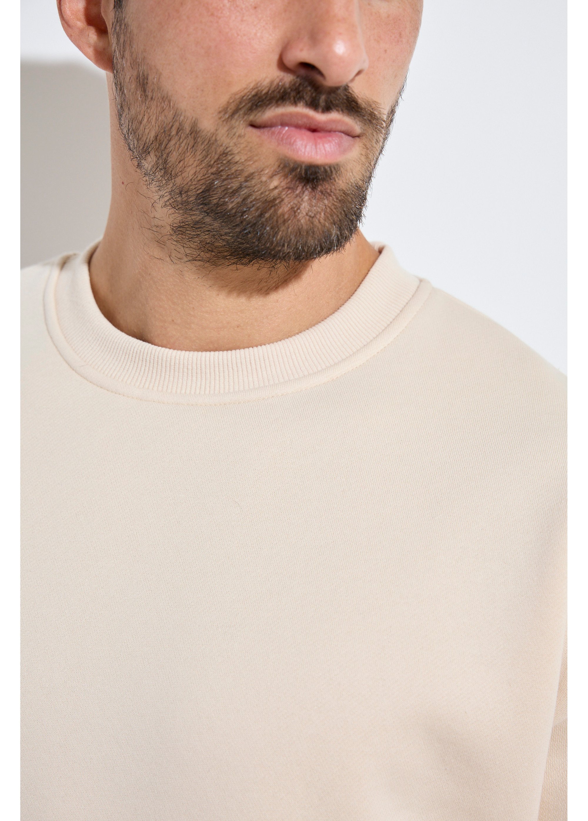 Sweat shirt col rond, détails bord cotes Beige MENZT1009 DE1