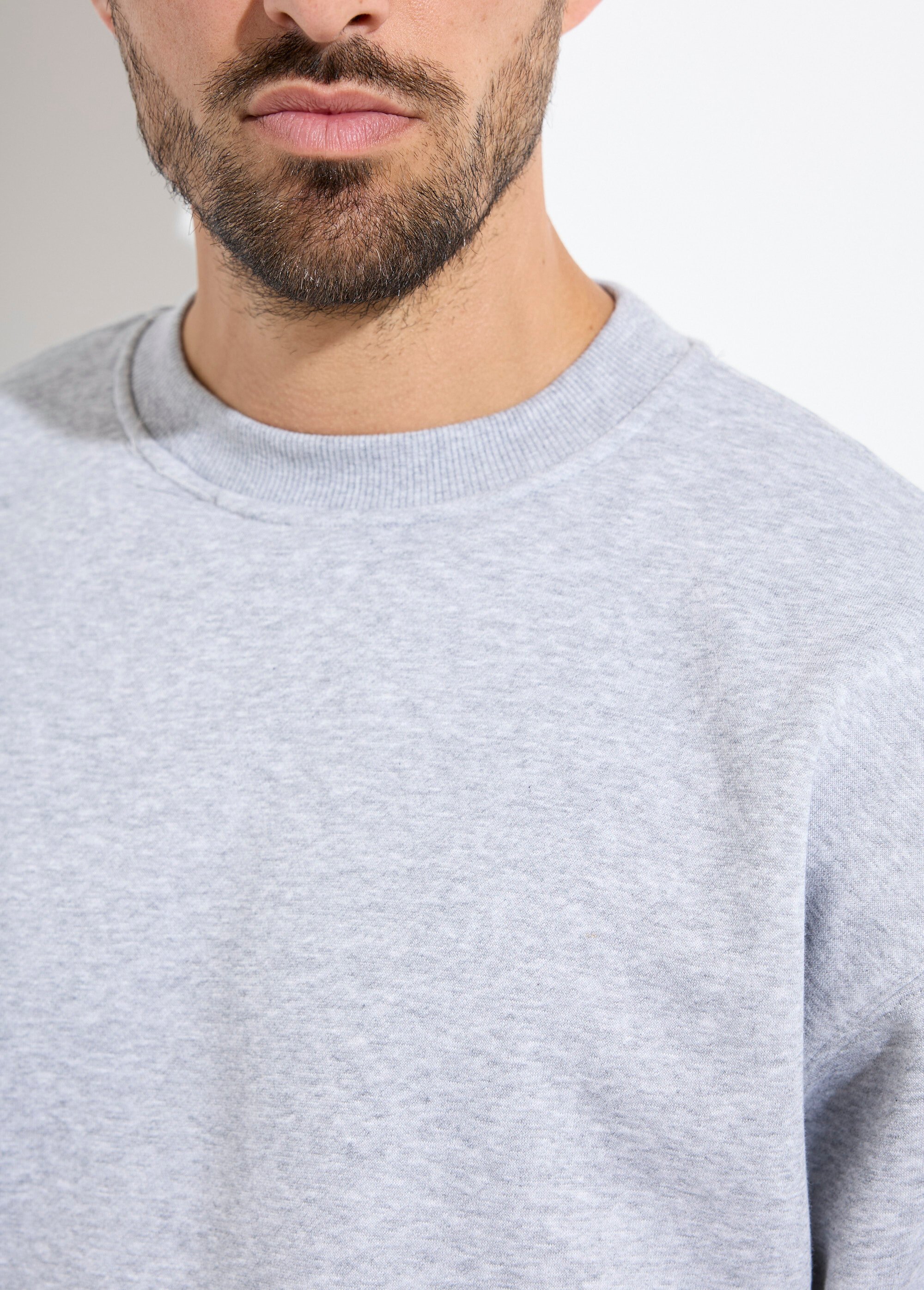 Sweat shirt col rond, détails bord cotes Gris MENZT1009 DE1
