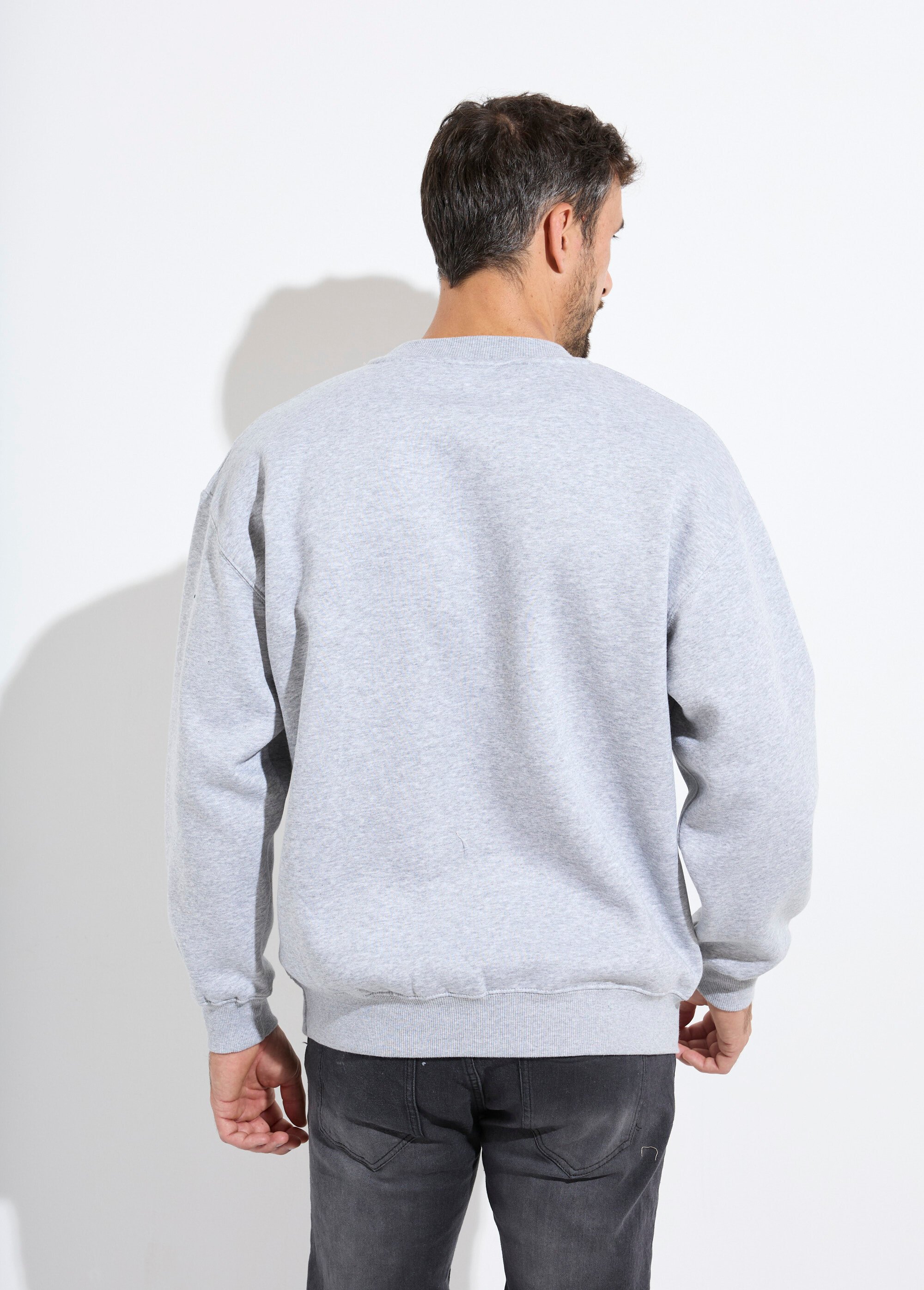 Sweat shirt col rond, détails bord cotes Gris MENZT1009 DO1