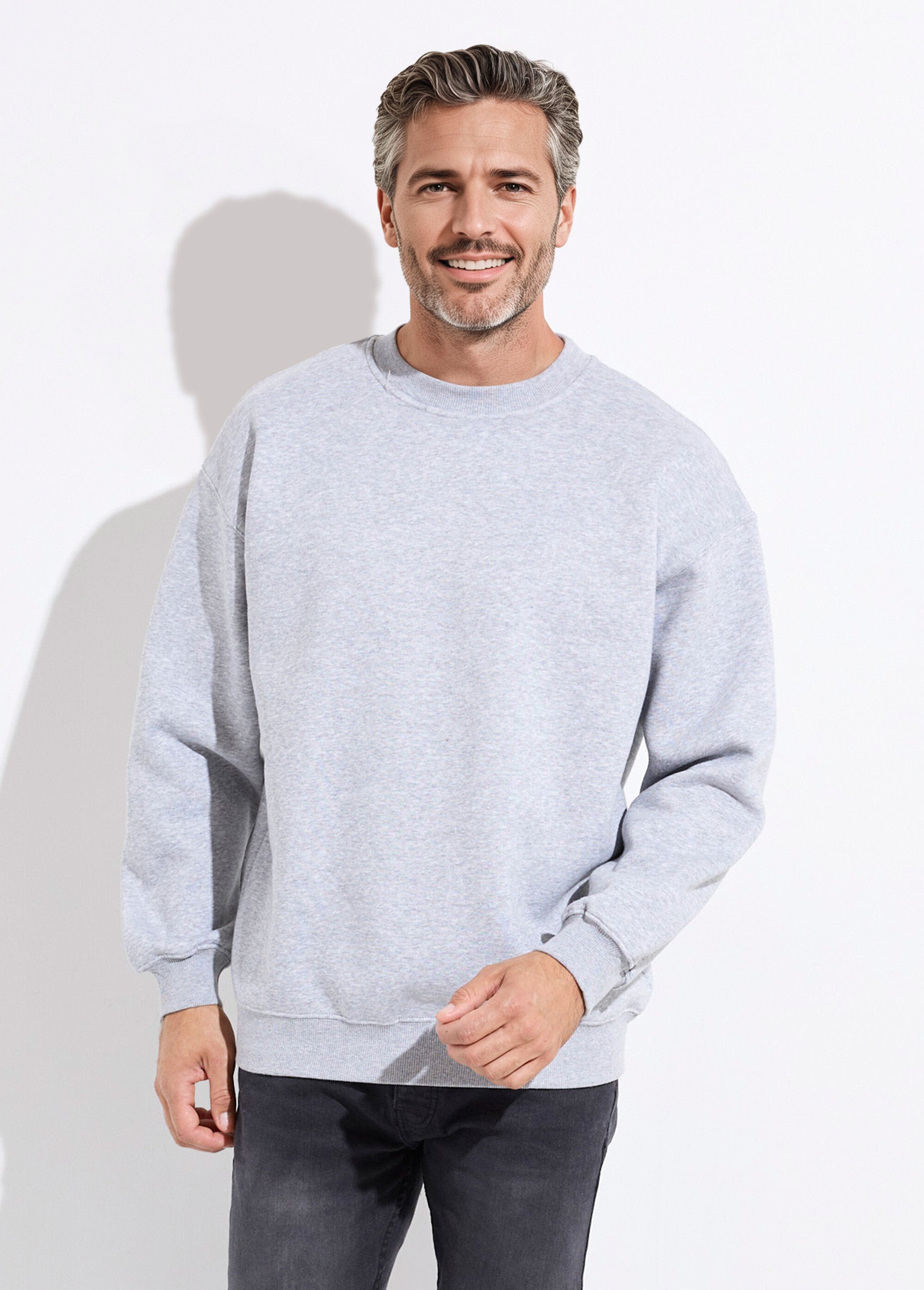 Sweat shirt col rond, détails bord cotes Gris MENZT1009 FA1