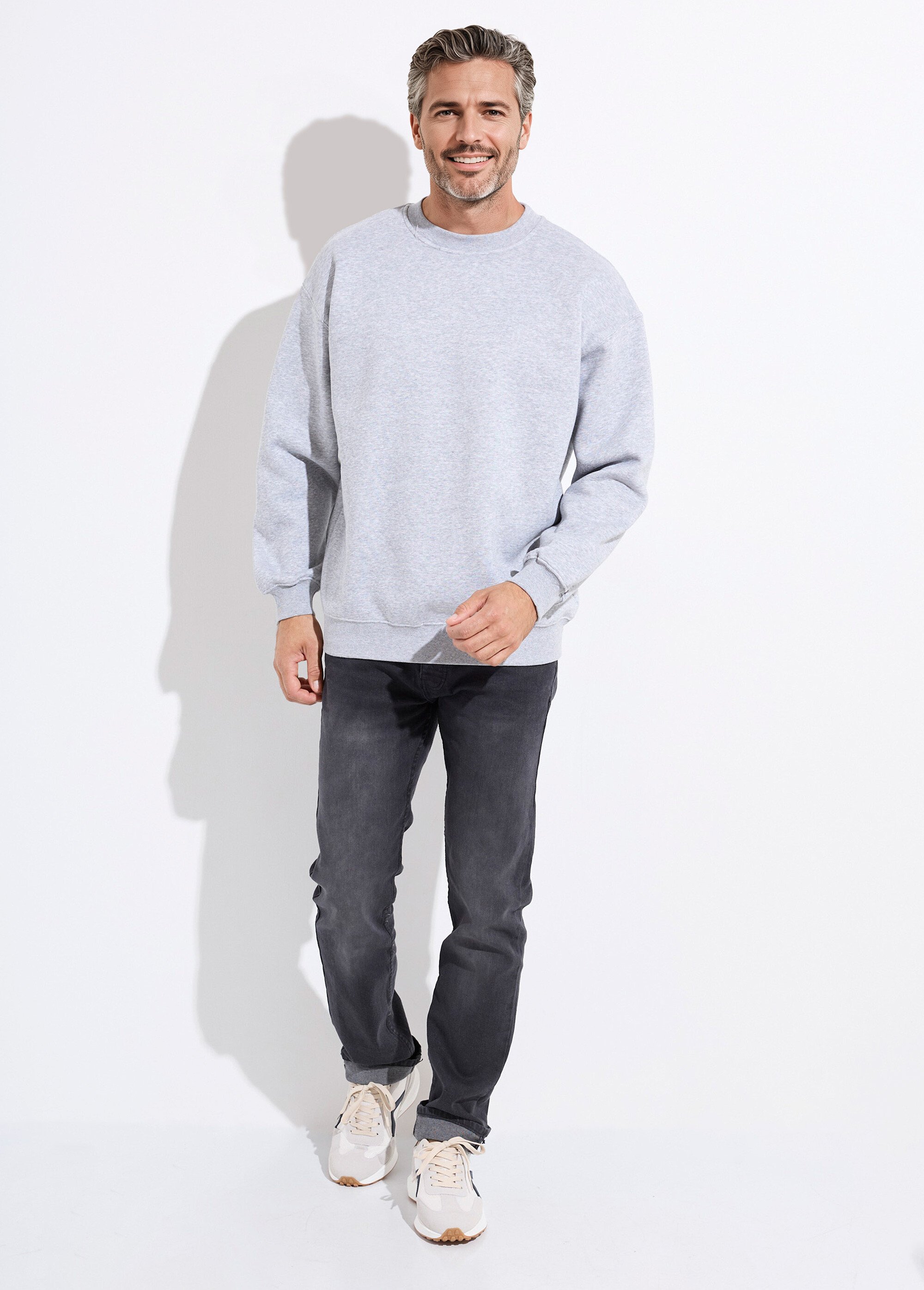 Sweat shirt col rond, détails bord cotes Gris MENZT1009 SF1