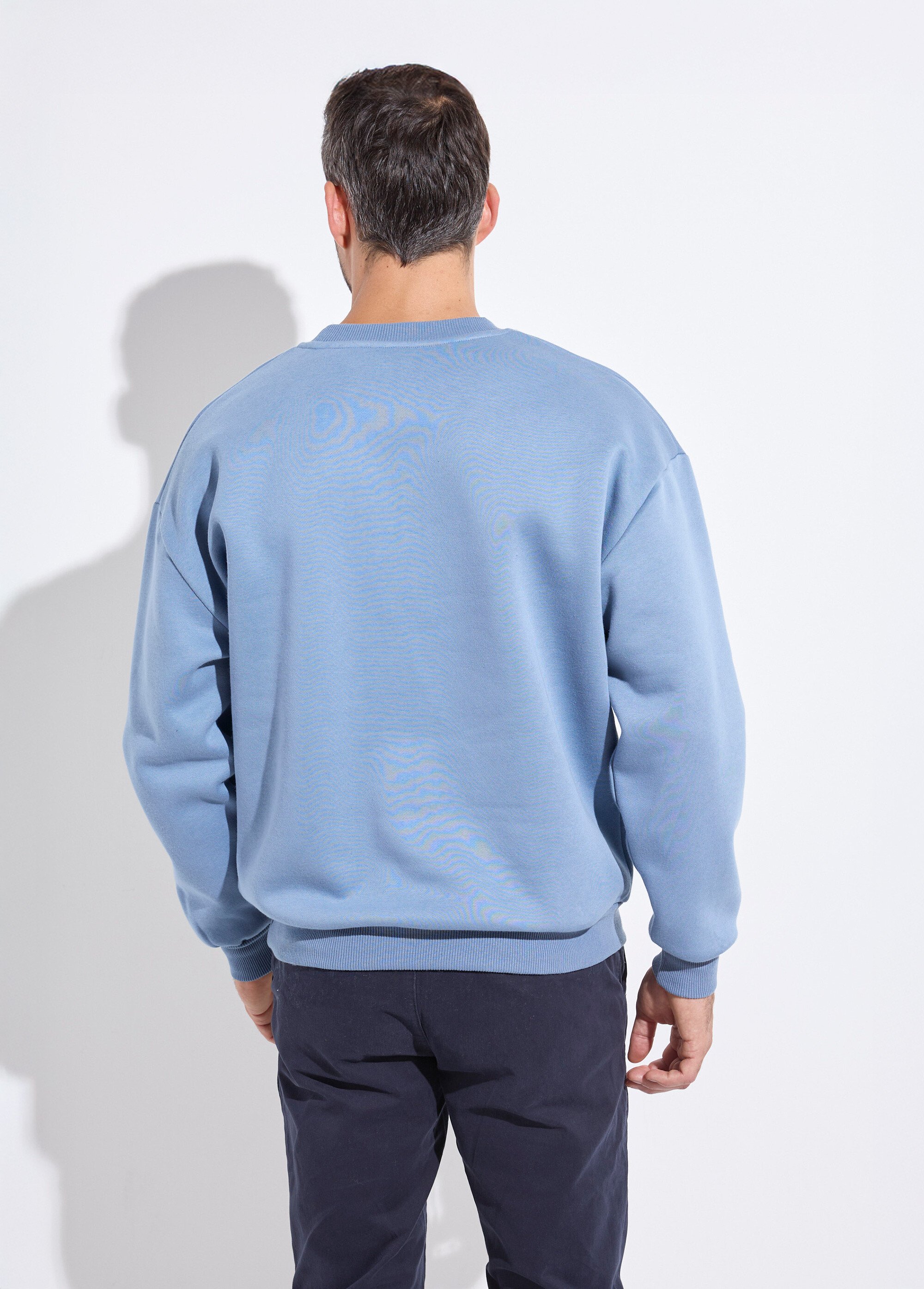 Sweat shirt col rond, détails bord cotes Bleu MENZT1009 DO1