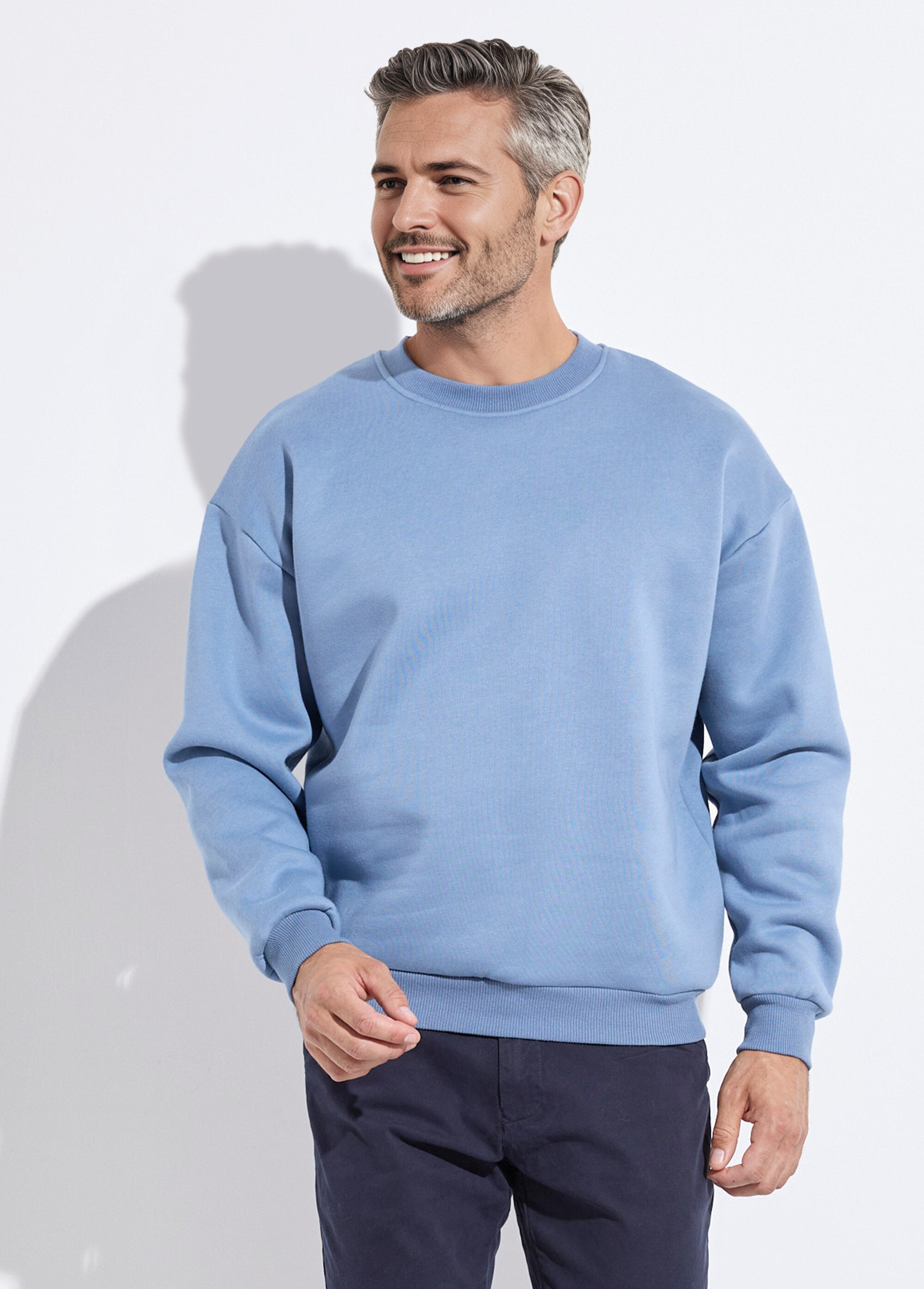 Sweat shirt col rond, détails bord cotes Bleu MENZT1009 FA1