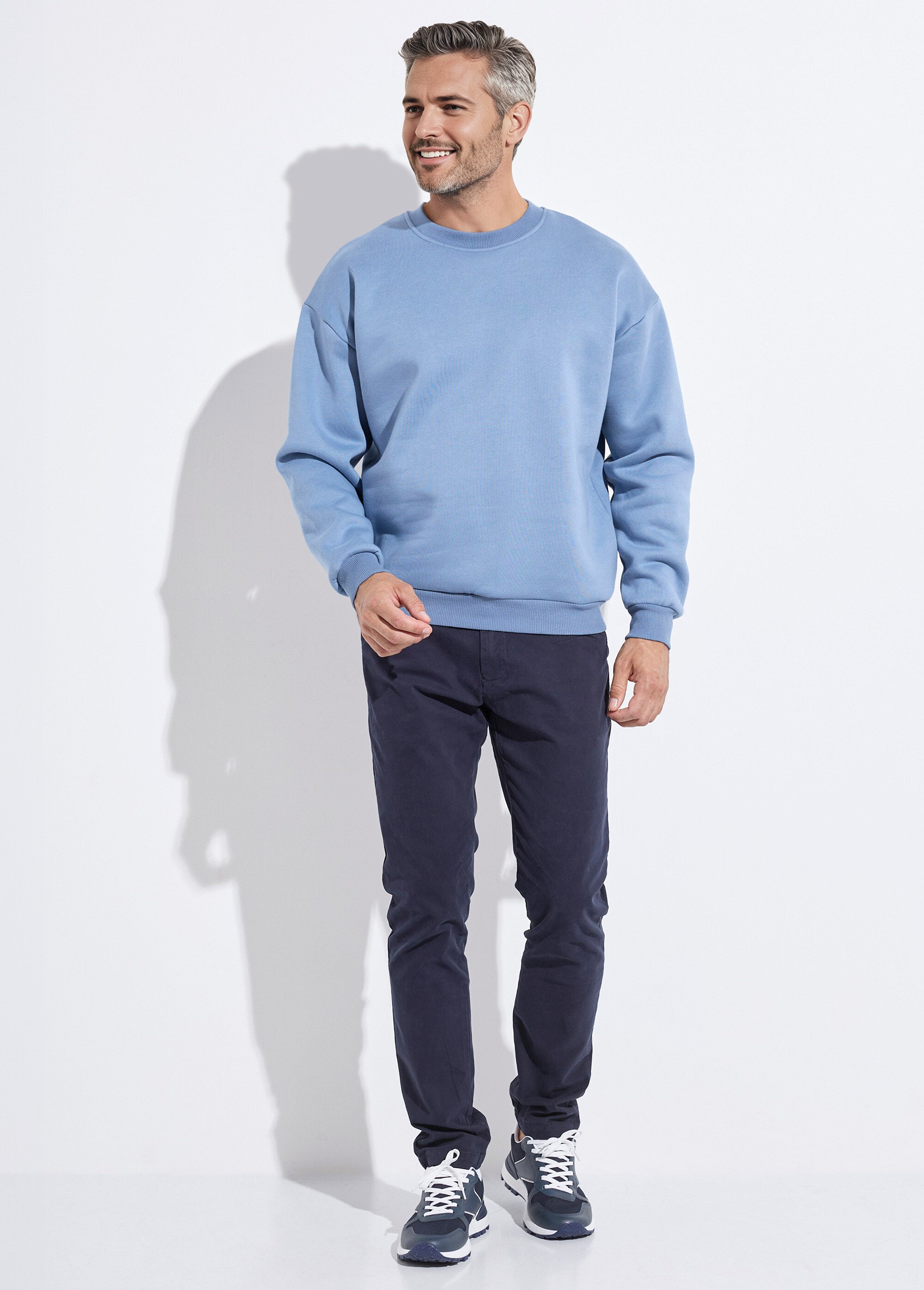 Sweat shirt col rond, détails bord cotes Bleu MENZT1009 SF1