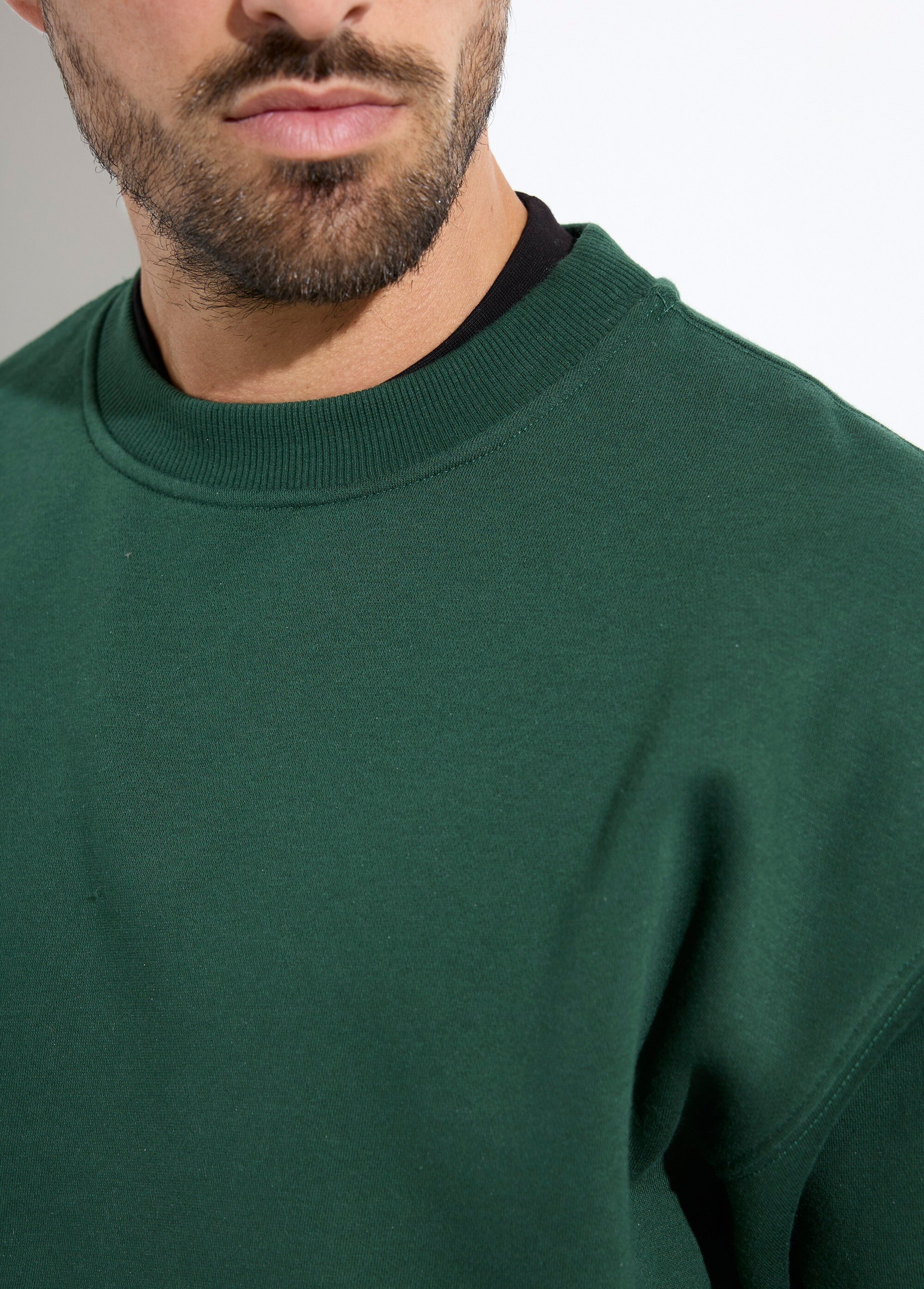 Sweat shirt col rond, détails bord cotes Vert MENZT1009 DE1