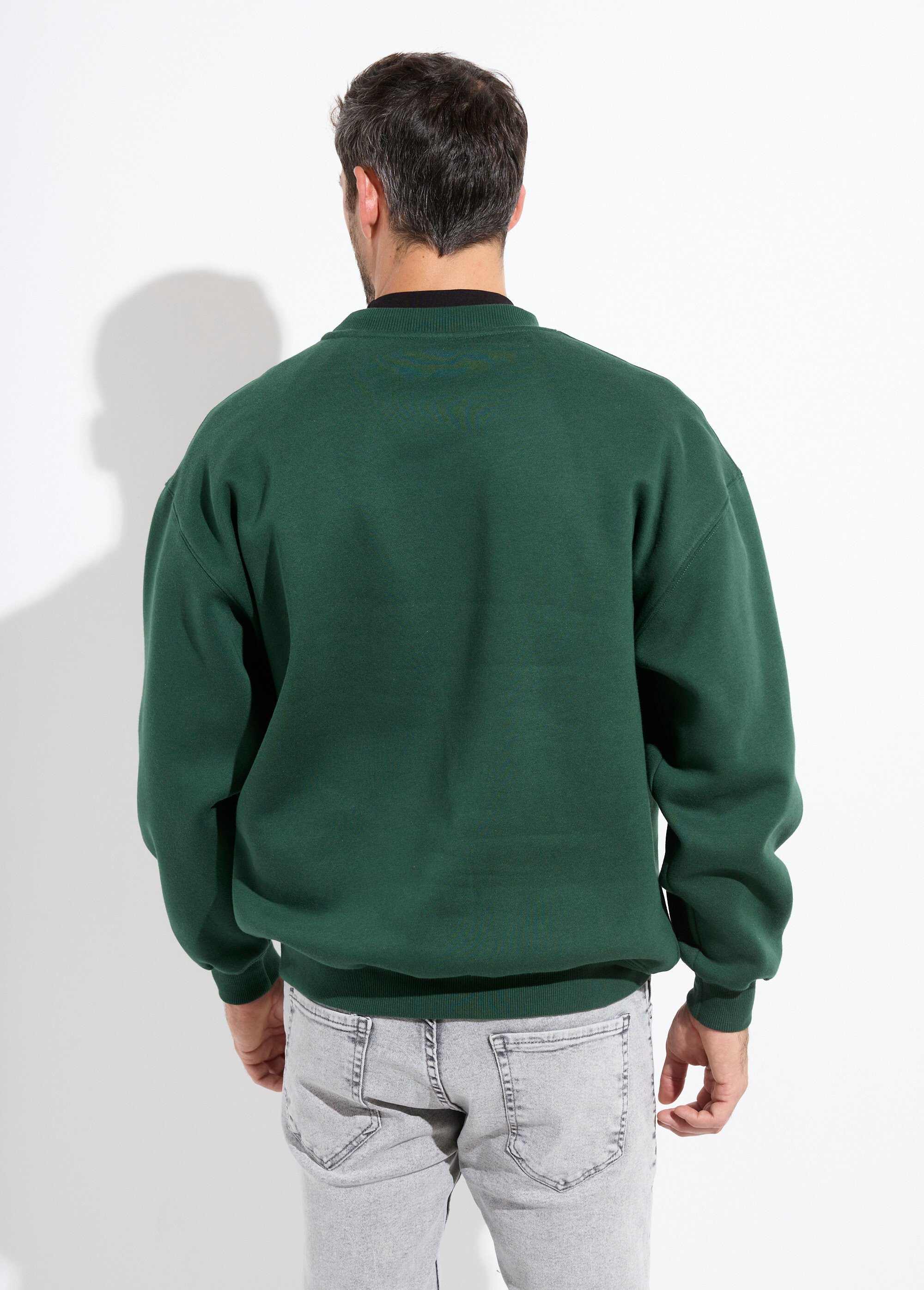 Sweat shirt col rond, détails bord cotes Vert MENZT1009 DO1