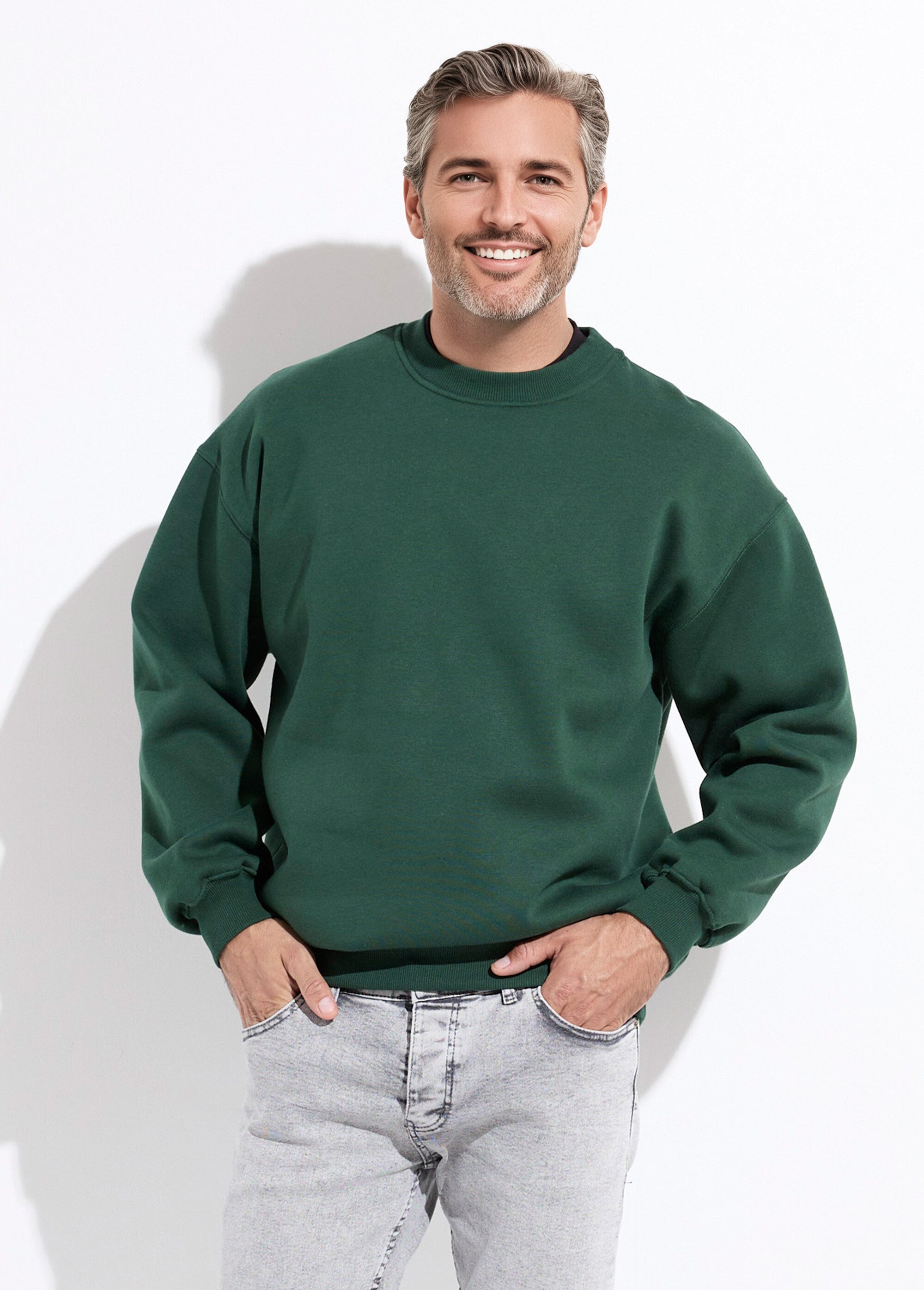 Sweat shirt col rond, détails bord cotes Vert MENZT1009 FA1