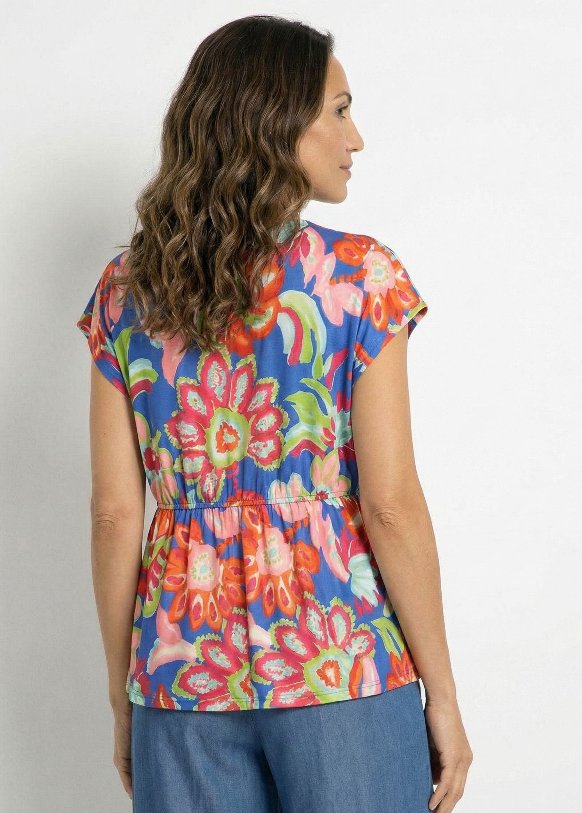 T-shirt long cache-coeur imprimé fleurs Femme Bleu CURTIS DO1