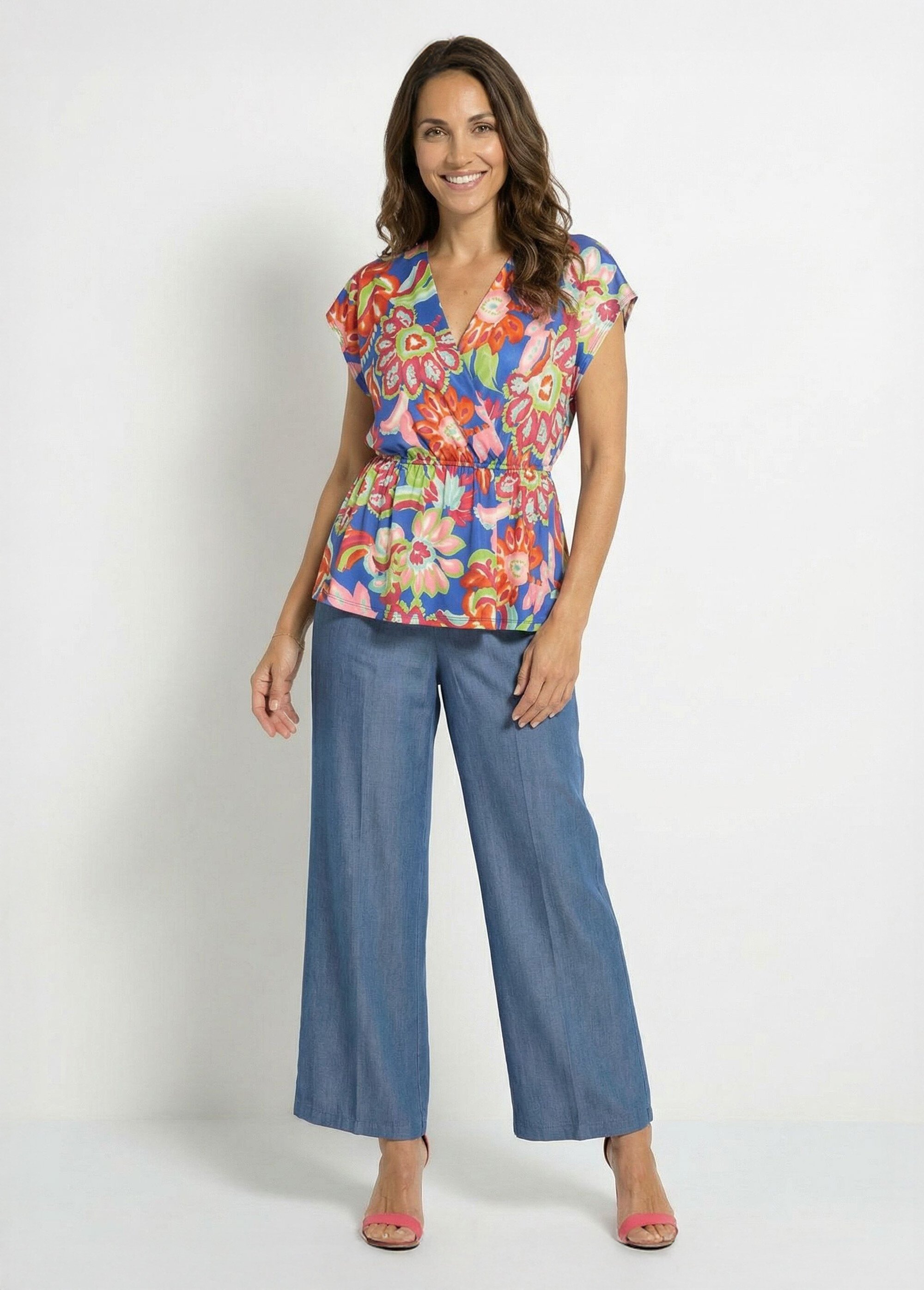 T-shirt long cache-coeur imprimé fleurs Femme Bleu CURTIS SF1