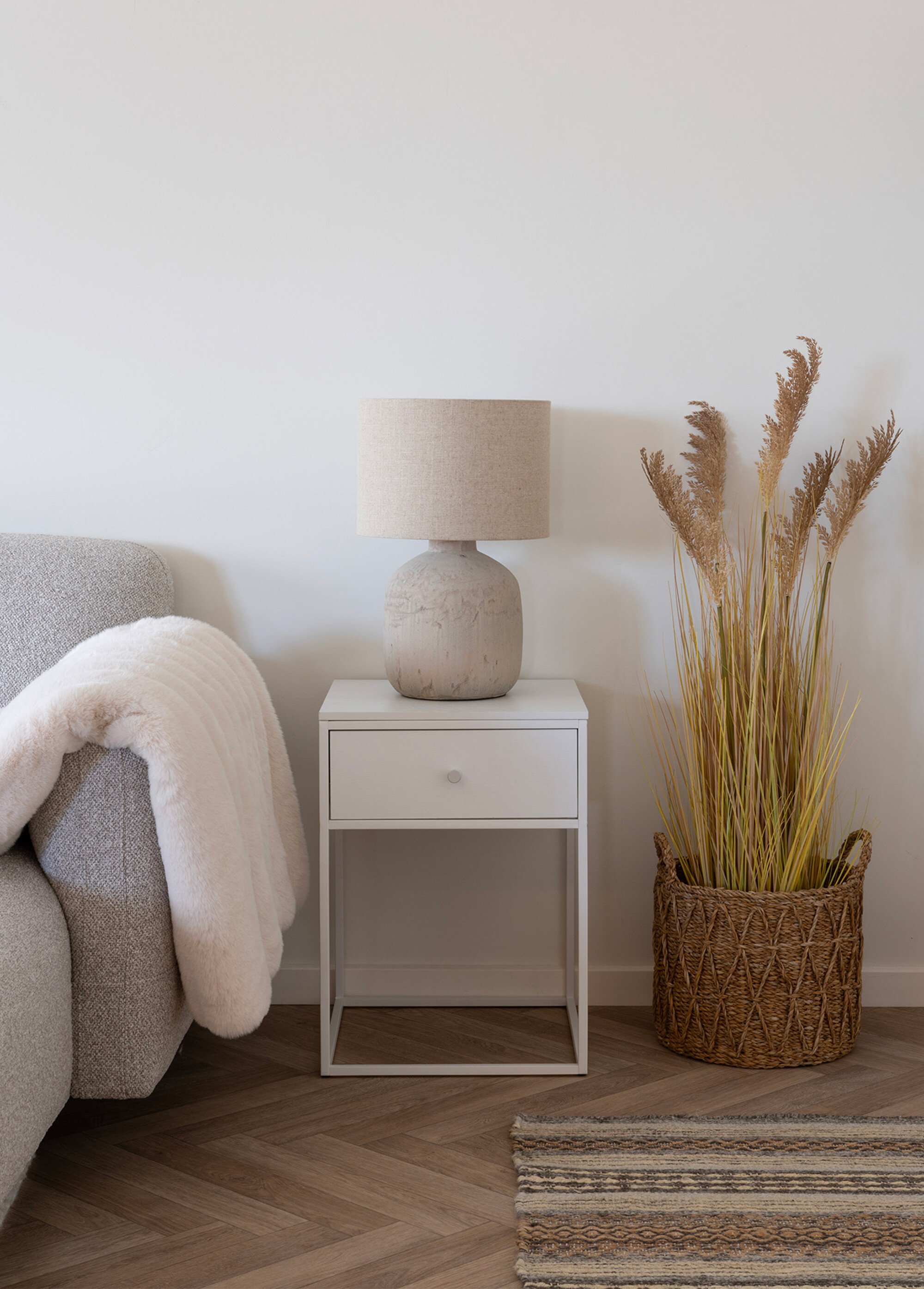 Table d'appoint en acier, avec tiroir BLANC HN-2101611 SI1