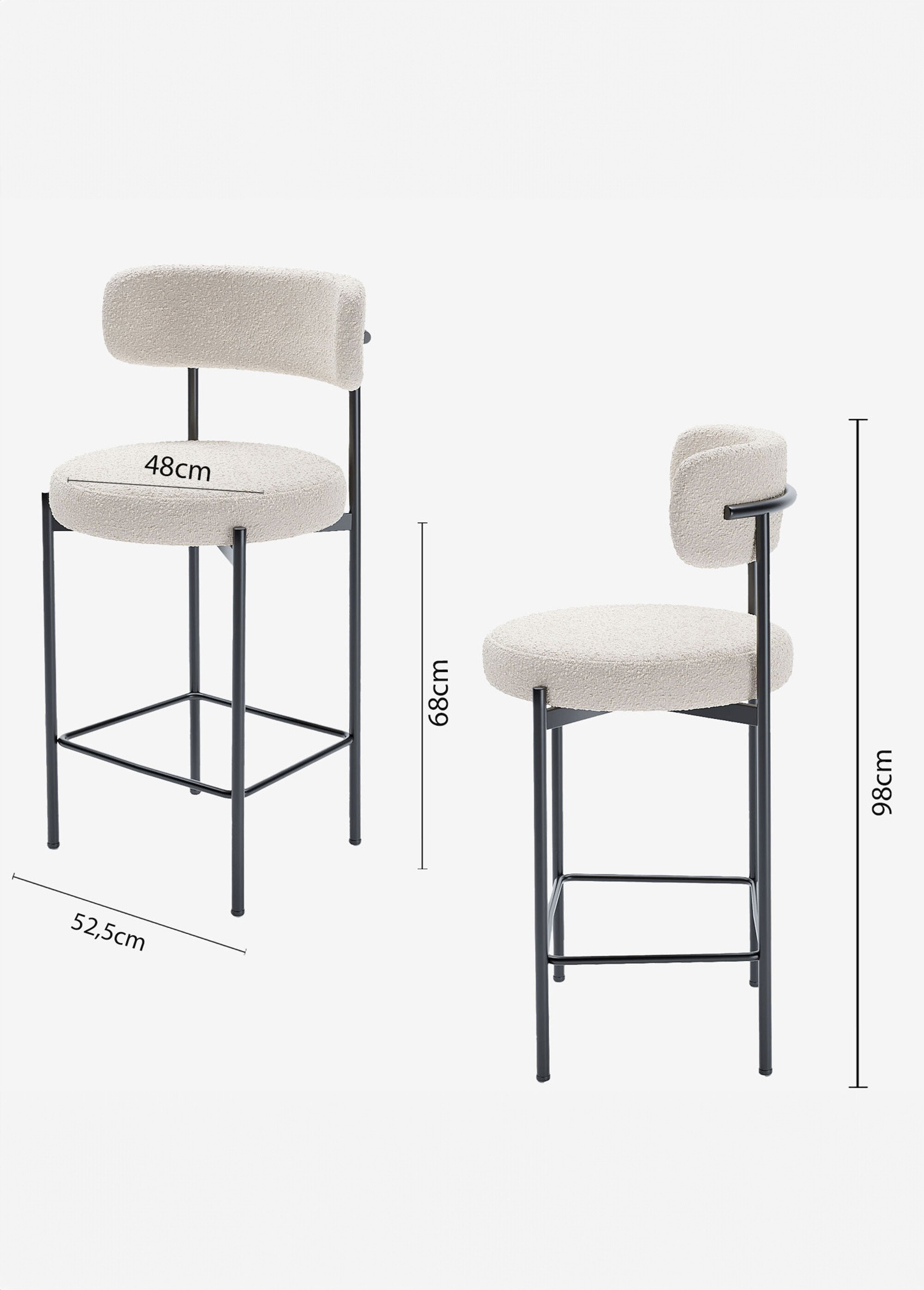 Tabourets de bar avec dossier, pieds métal BLANC POT-AGATHE DE2