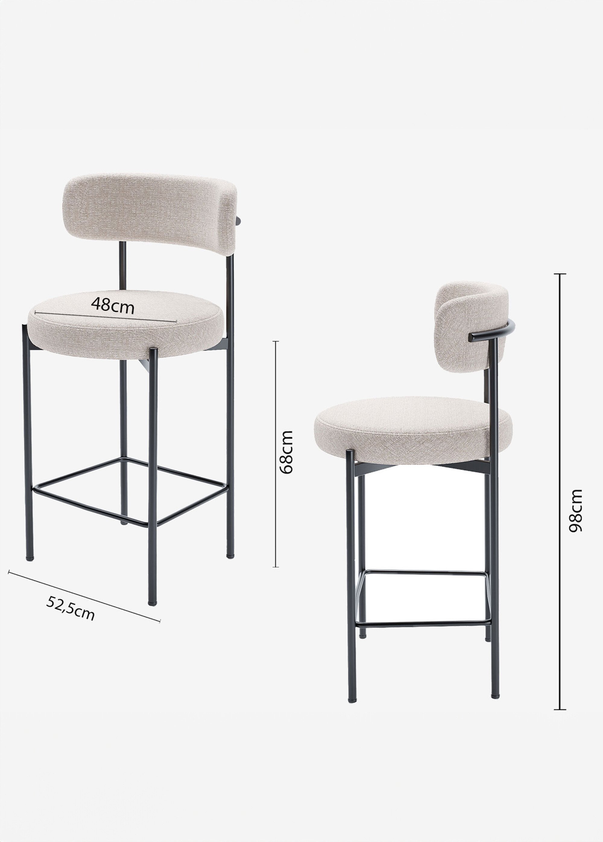 Tabourets de bar avec dossier, pieds métal BEIGE POT-AGATHE DE2