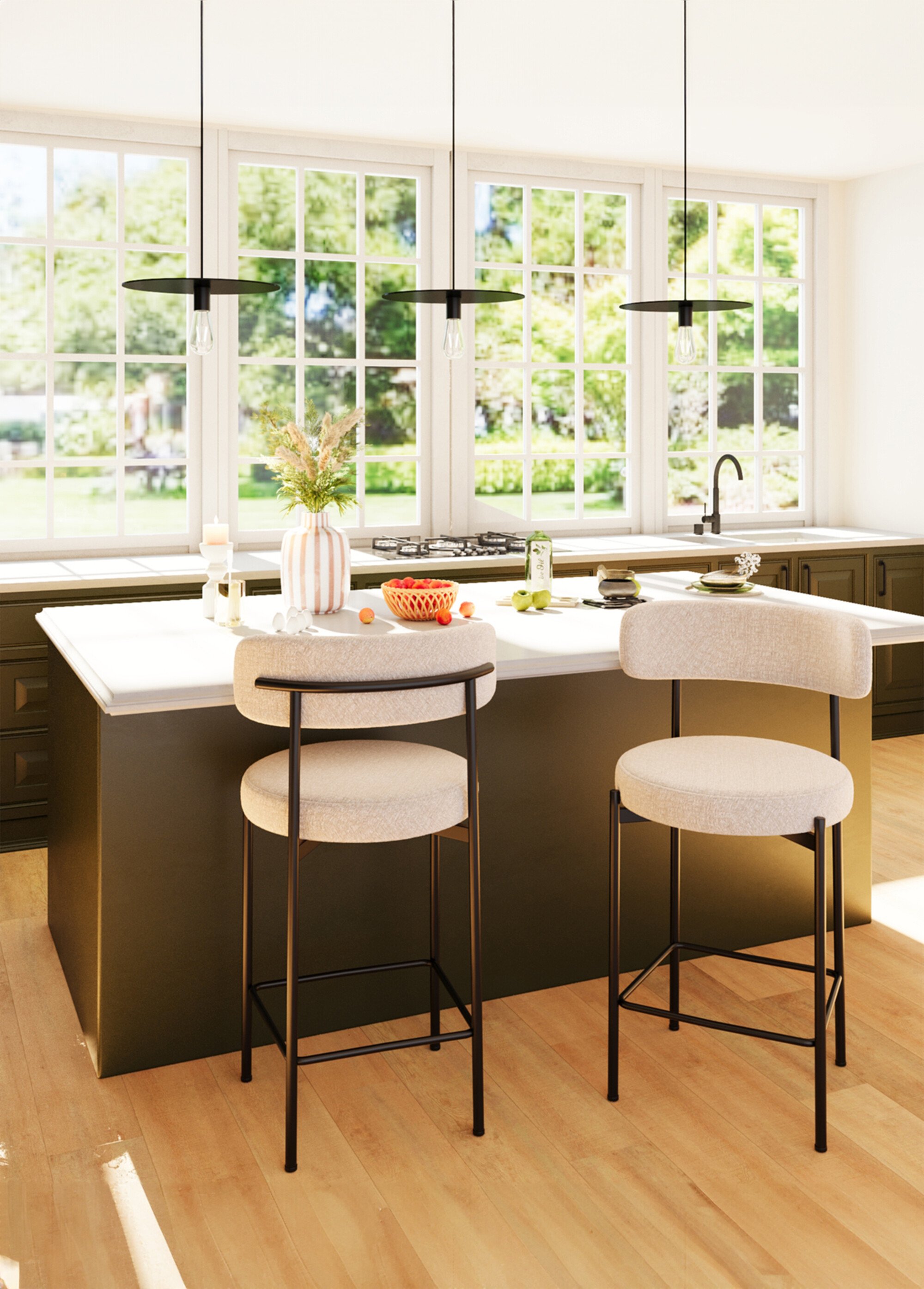 Tabourets de bar avec dossier, pieds métal BEIGE POT-AGATHE SF1