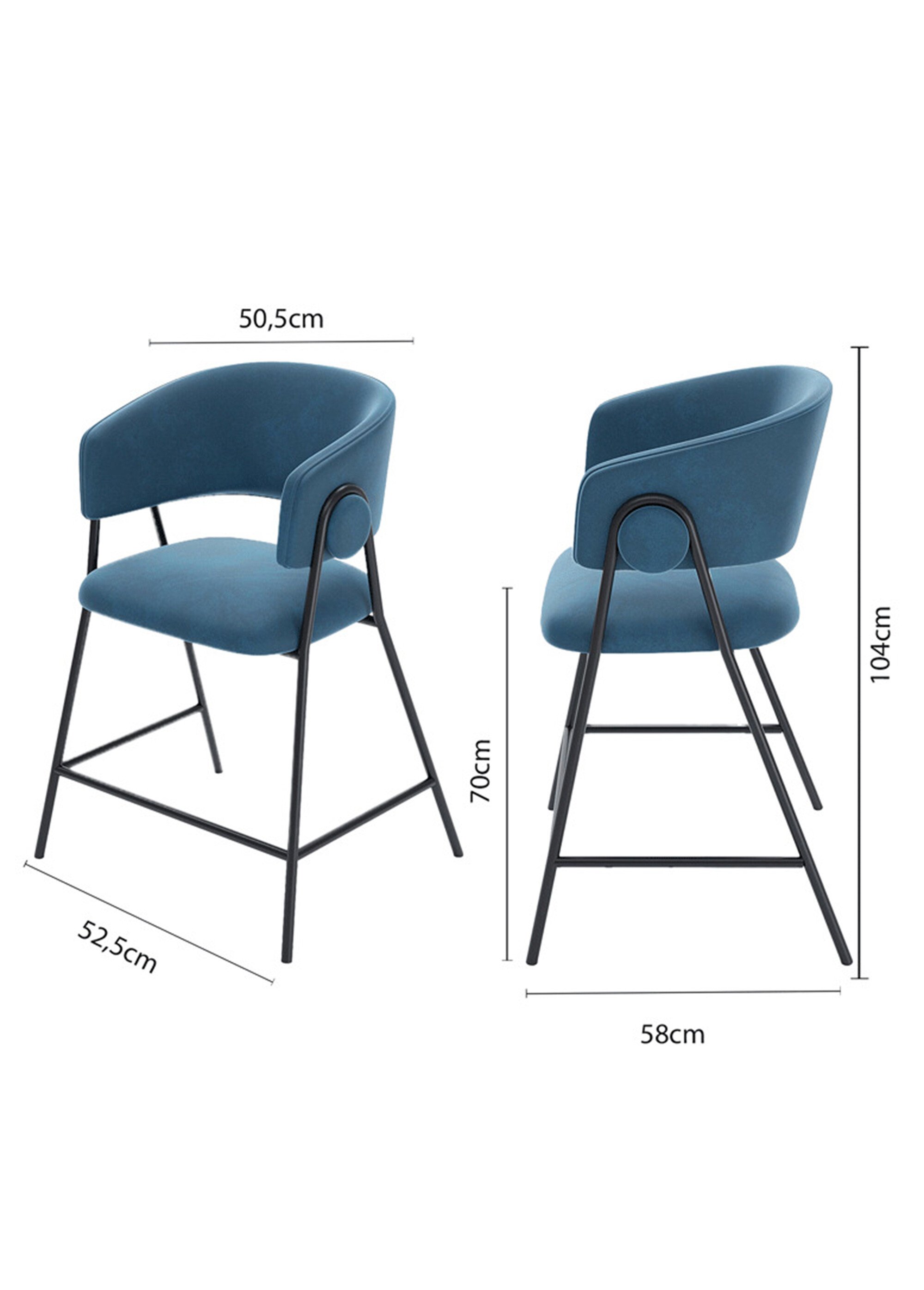 Tabourets de bar confortables en velours BLEU POT-BONNIE DE1
