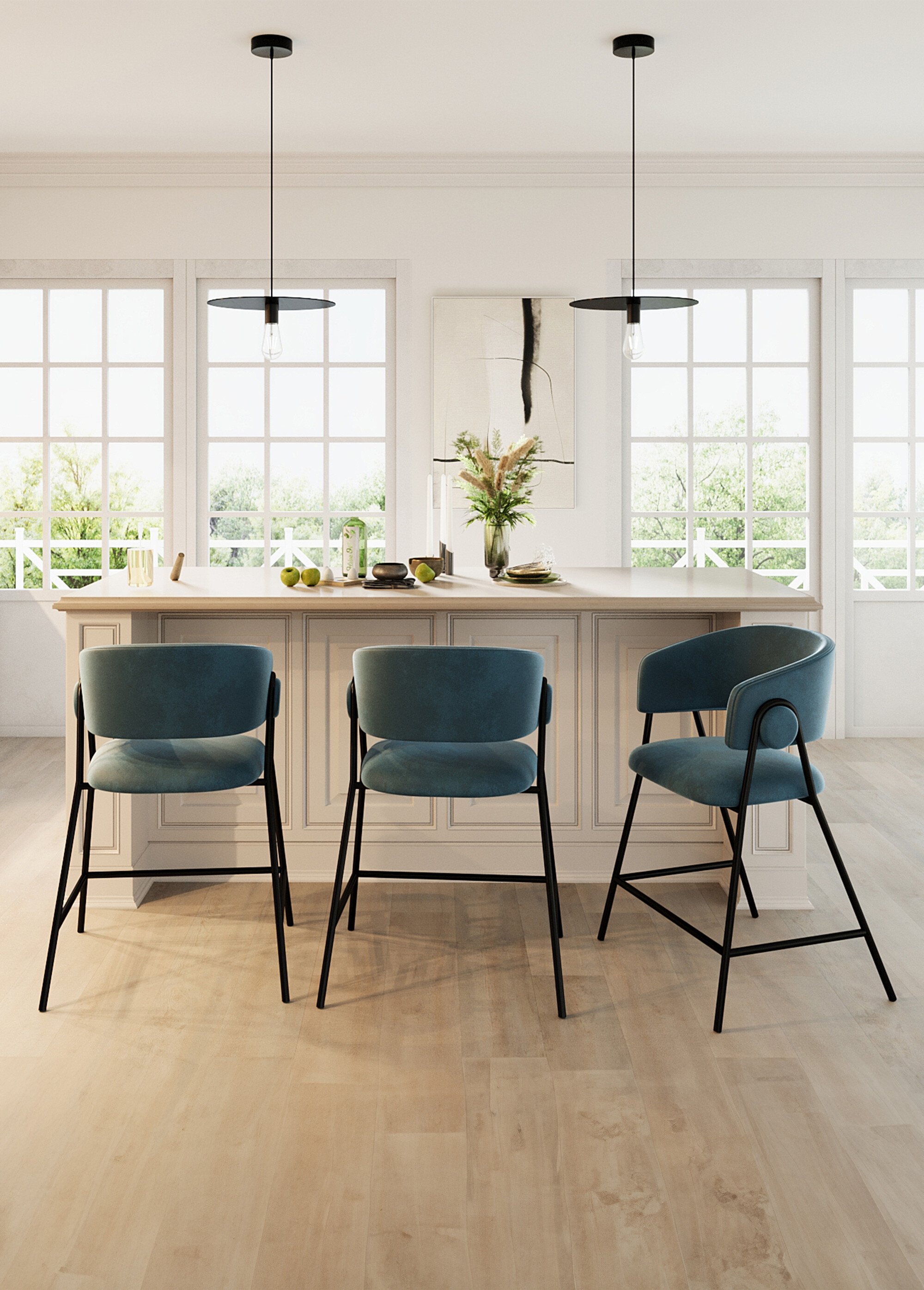 Tabourets de bar confortables en velours BLEU POT-BONNIE SF1