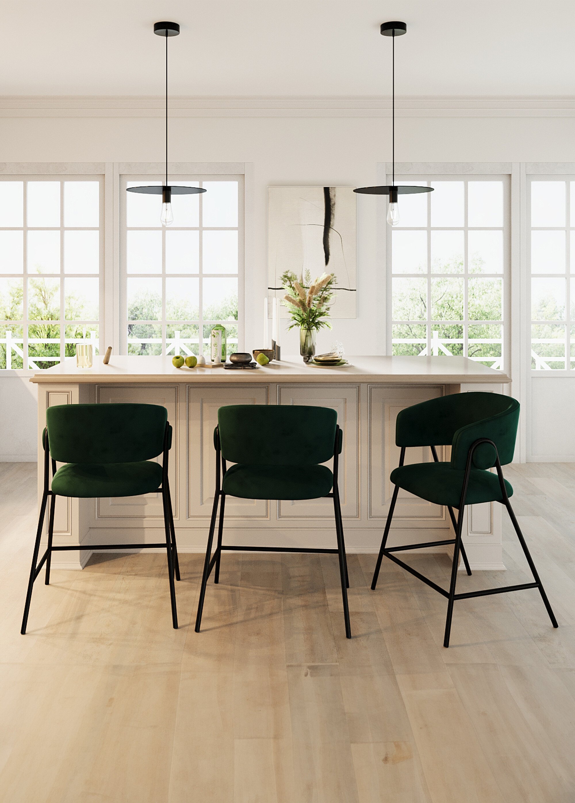 Tabourets de bar confortables en velours VERT POT-BONNIE SF1
