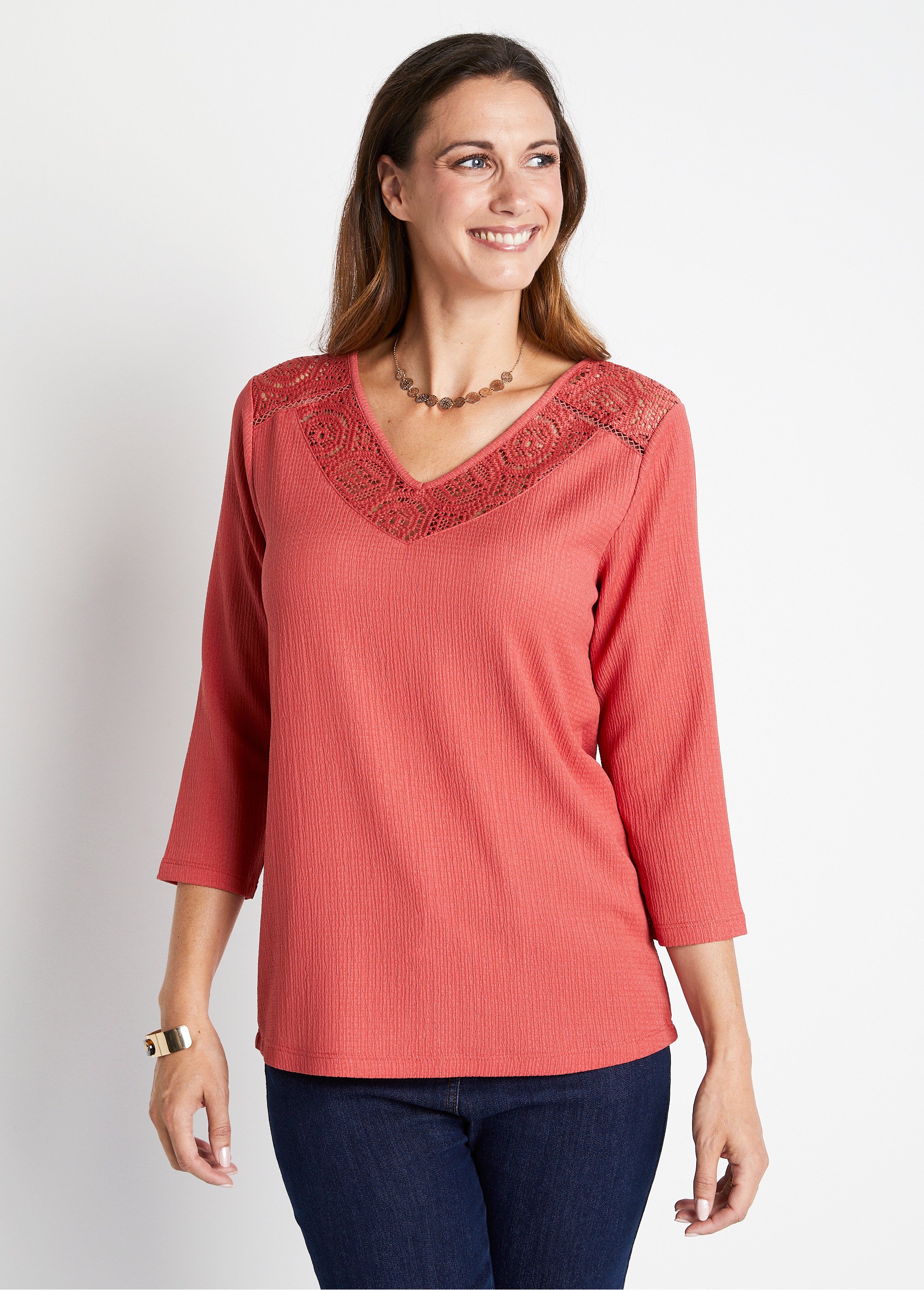 T-shirt manches 3/4 dentelle