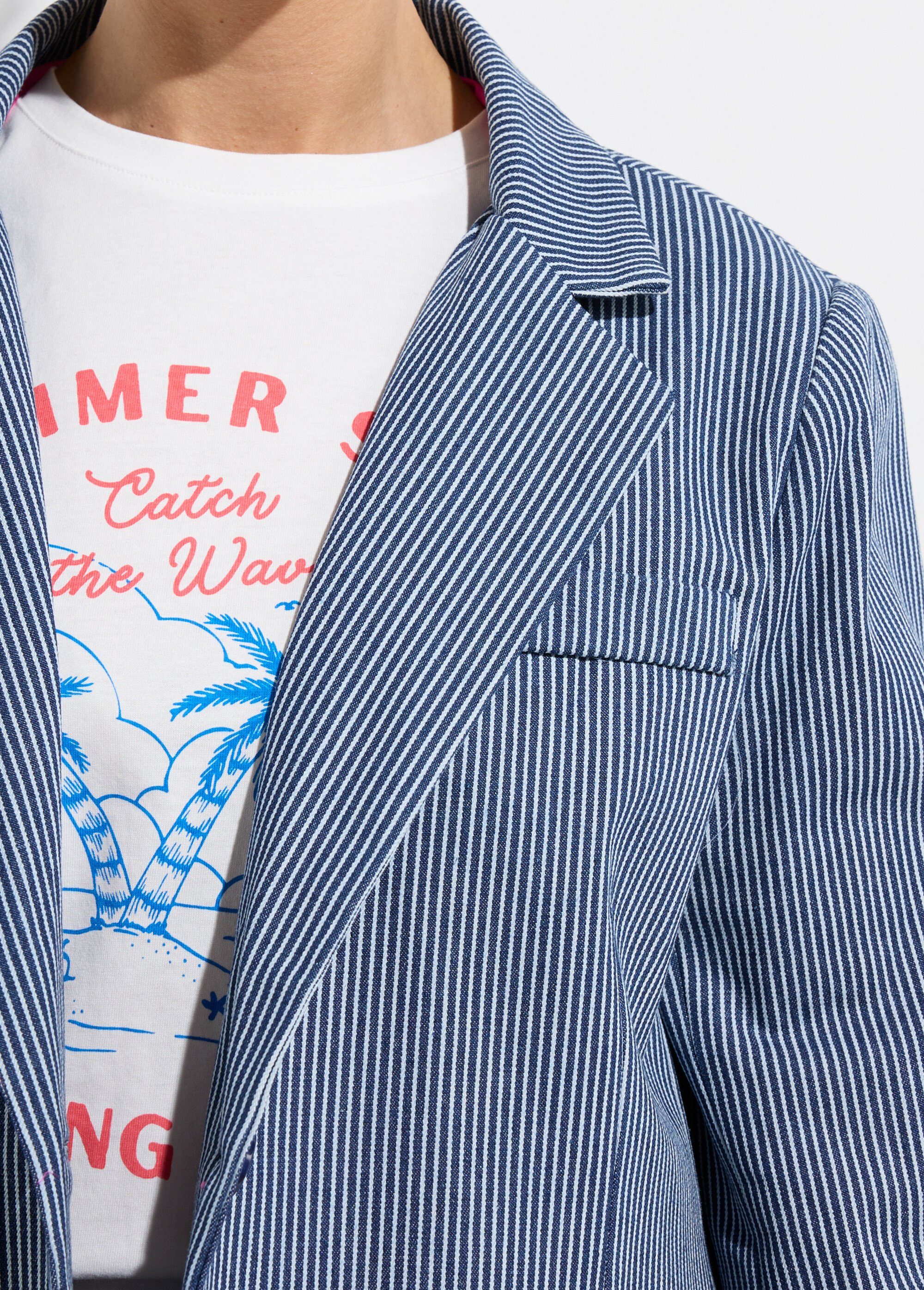 Veste en twill rayé, col tailleur