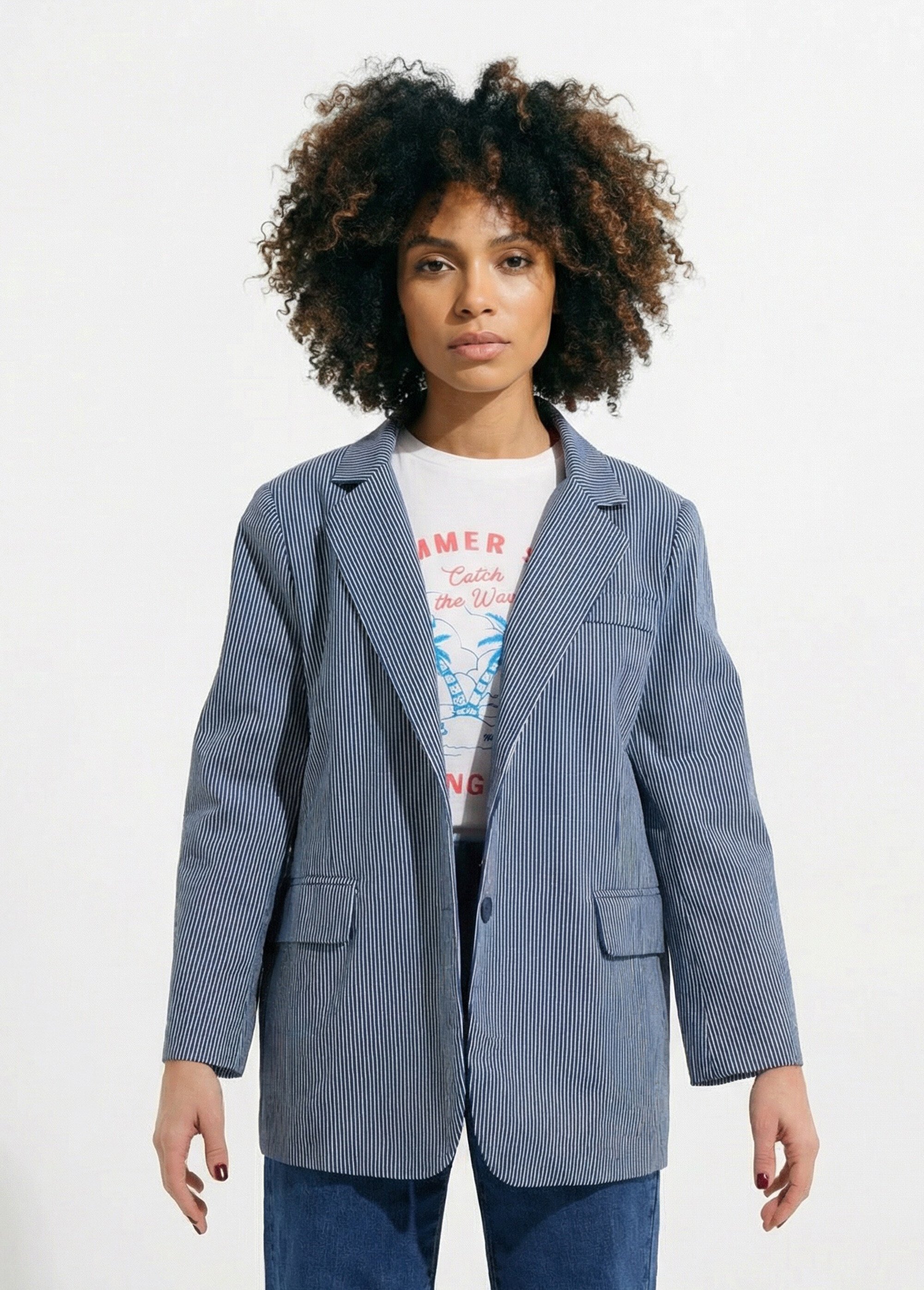 Veste en twill rayé, col tailleur Femme RAYE BLEU JS-JS-1116 FA1