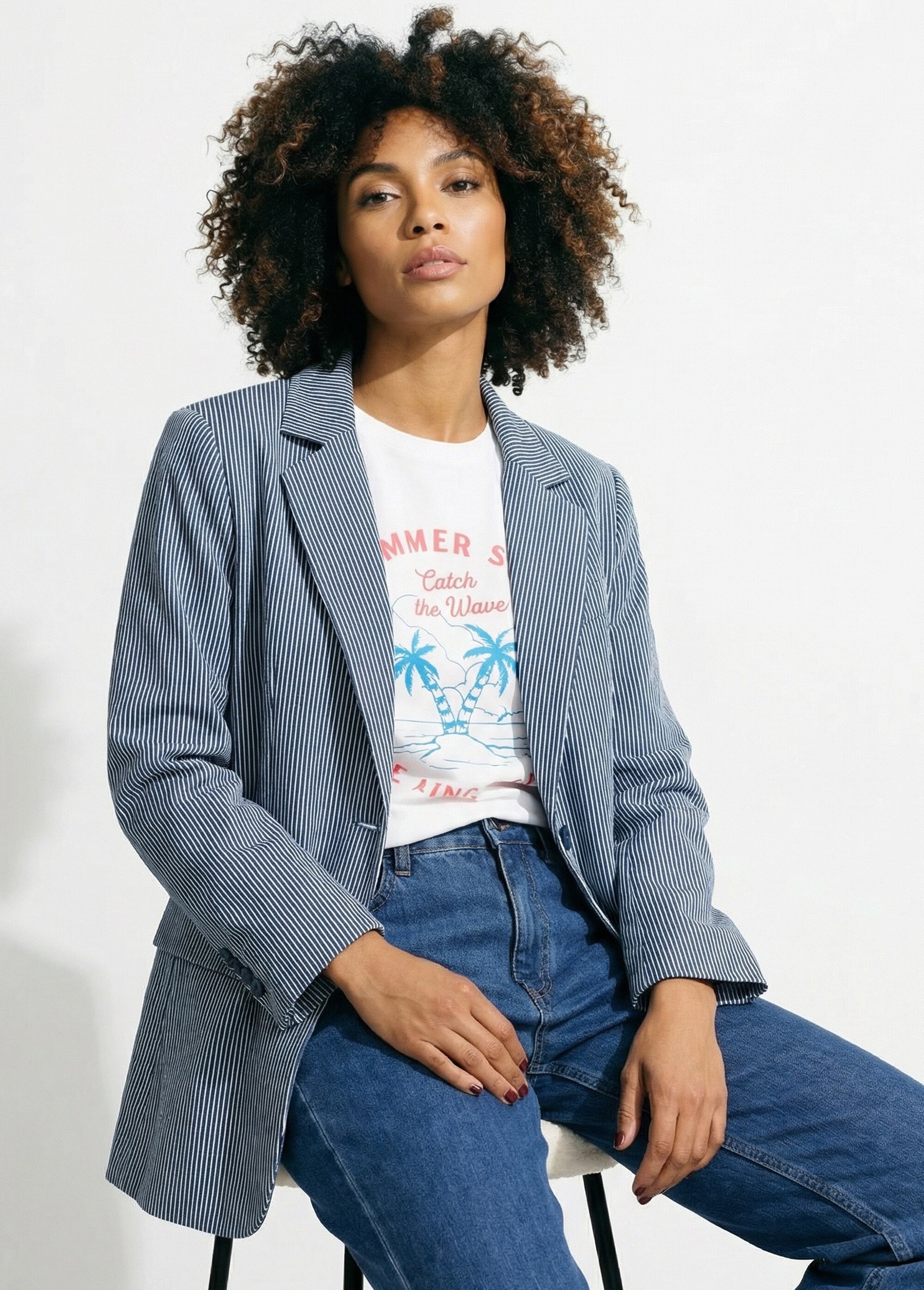 Veste en twill rayé, col tailleur Femme RAYE BLEU JS-JS-1116 MV1