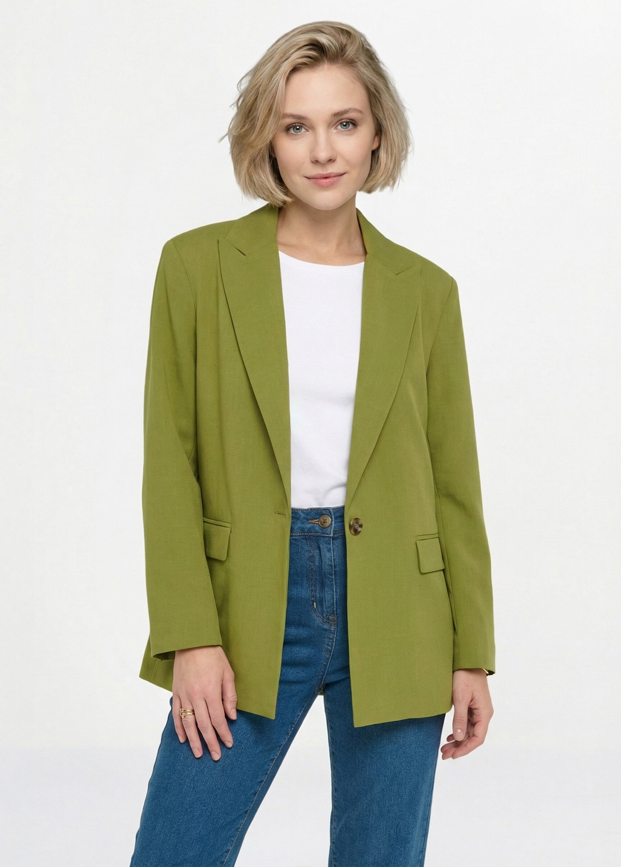 Veste longue 1 bouton avec col tailleur Femme Vert ANG-ZOELIE FA1