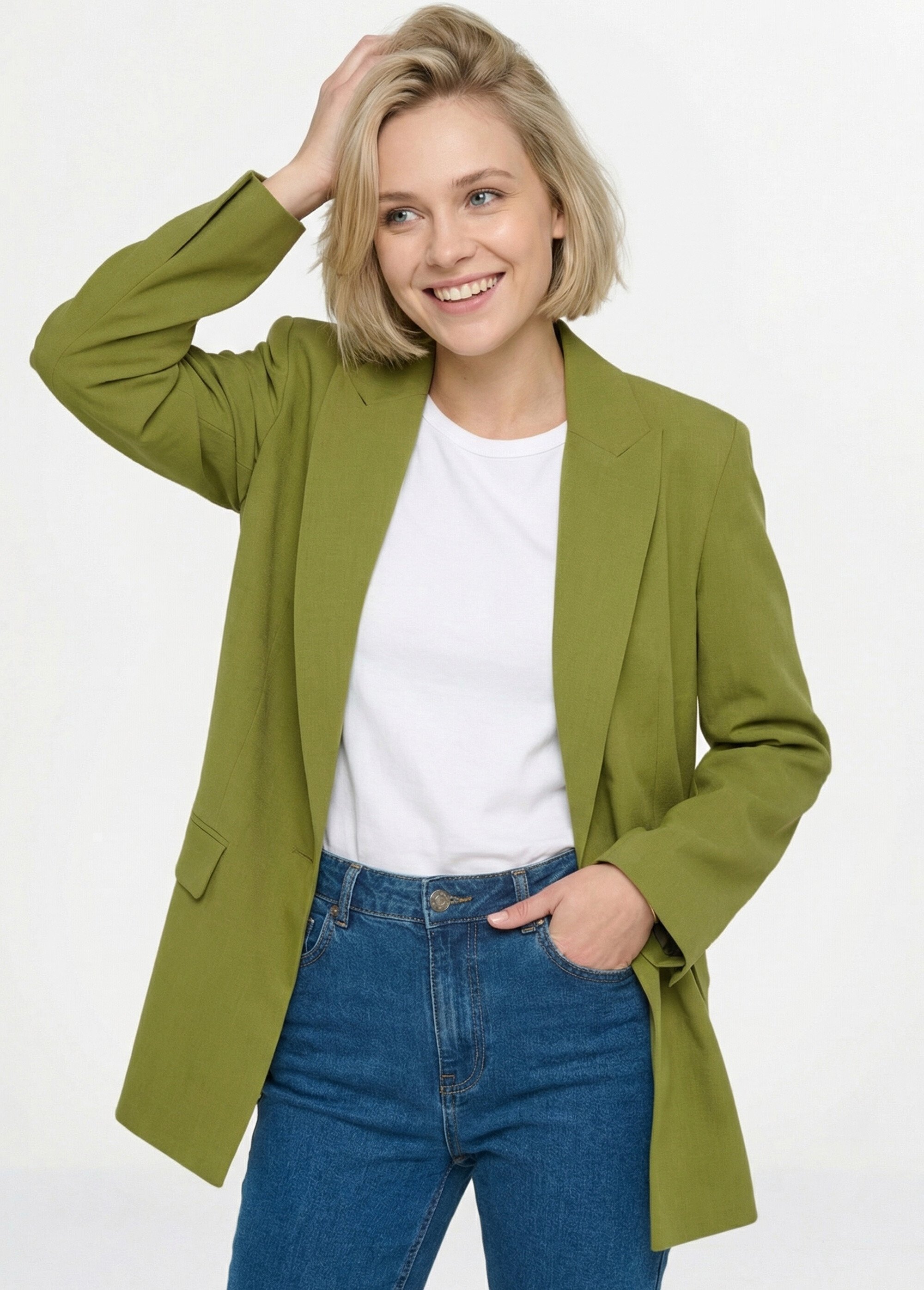 Veste longue 1 bouton avec col tailleur Femme Vert ANG-ZOELIE MV1