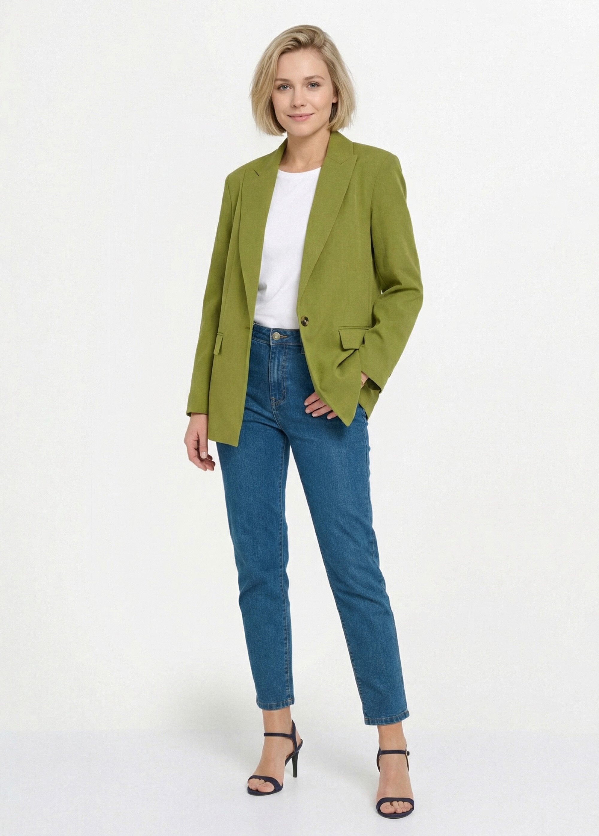 Veste longue 1 bouton avec col tailleur Femme Vert ANG-ZOELIE SI1
