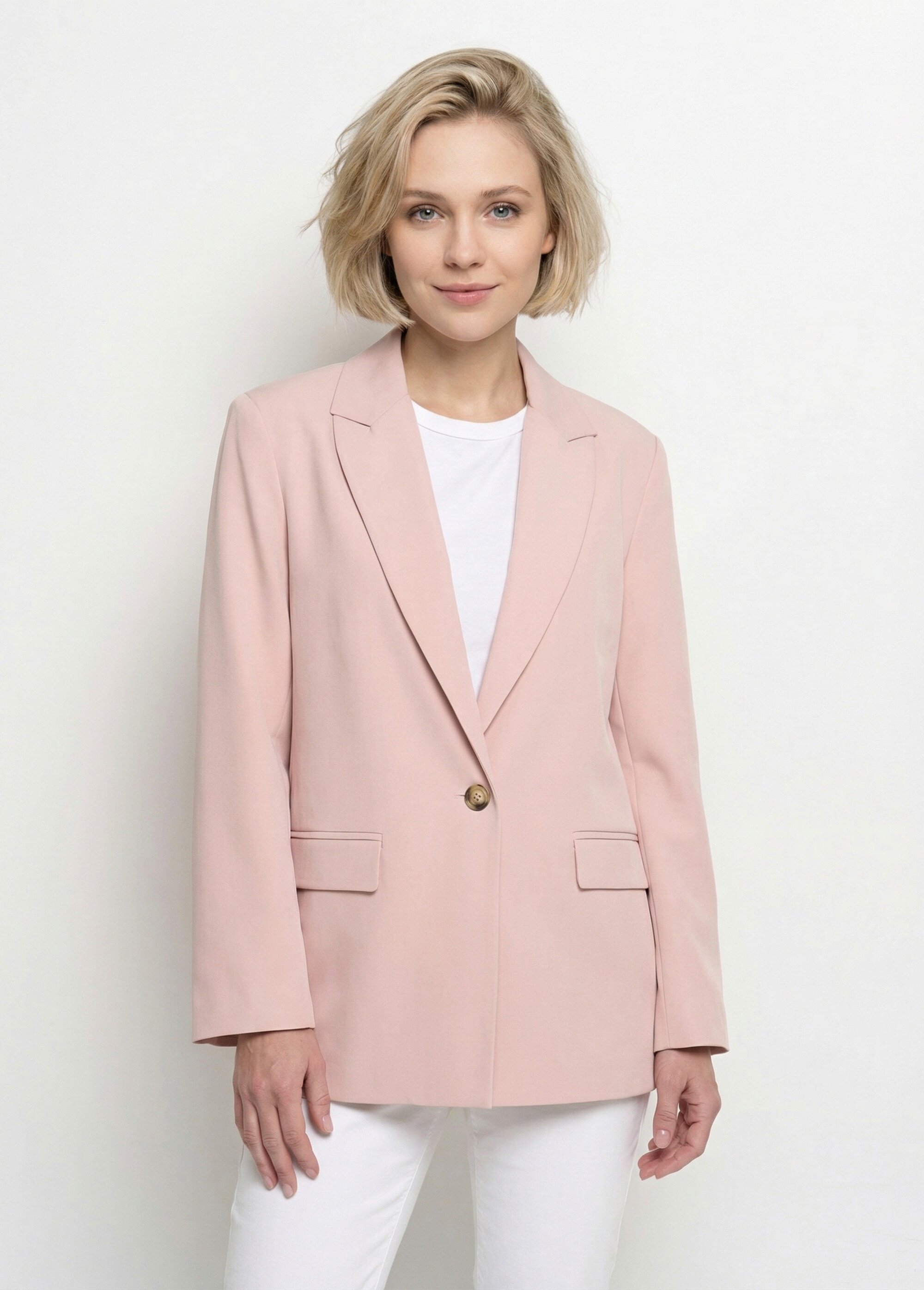 Veste longue 1 bouton avec col tailleur Femme Rose ANG-ZOELIE FA1