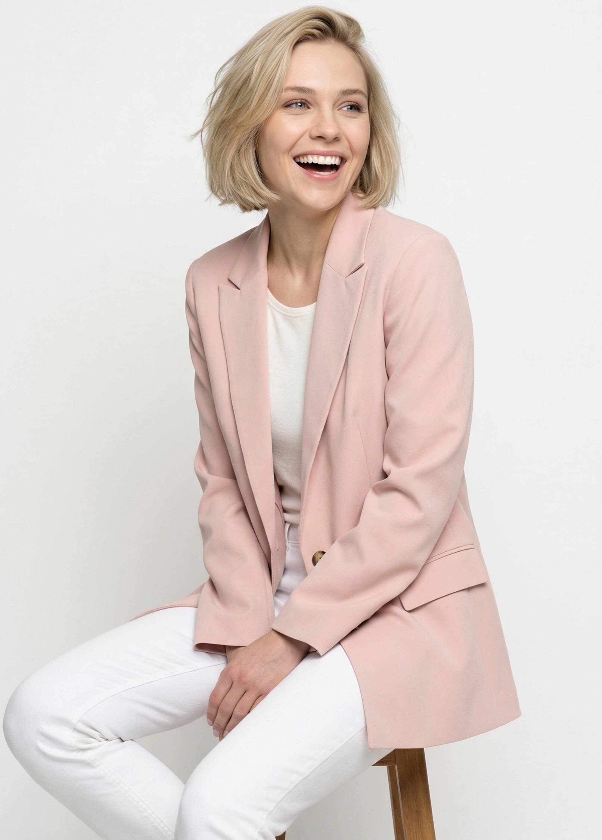 Veste longue 1 bouton avec col tailleur Femme Rose ANG-ZOELIE MV1