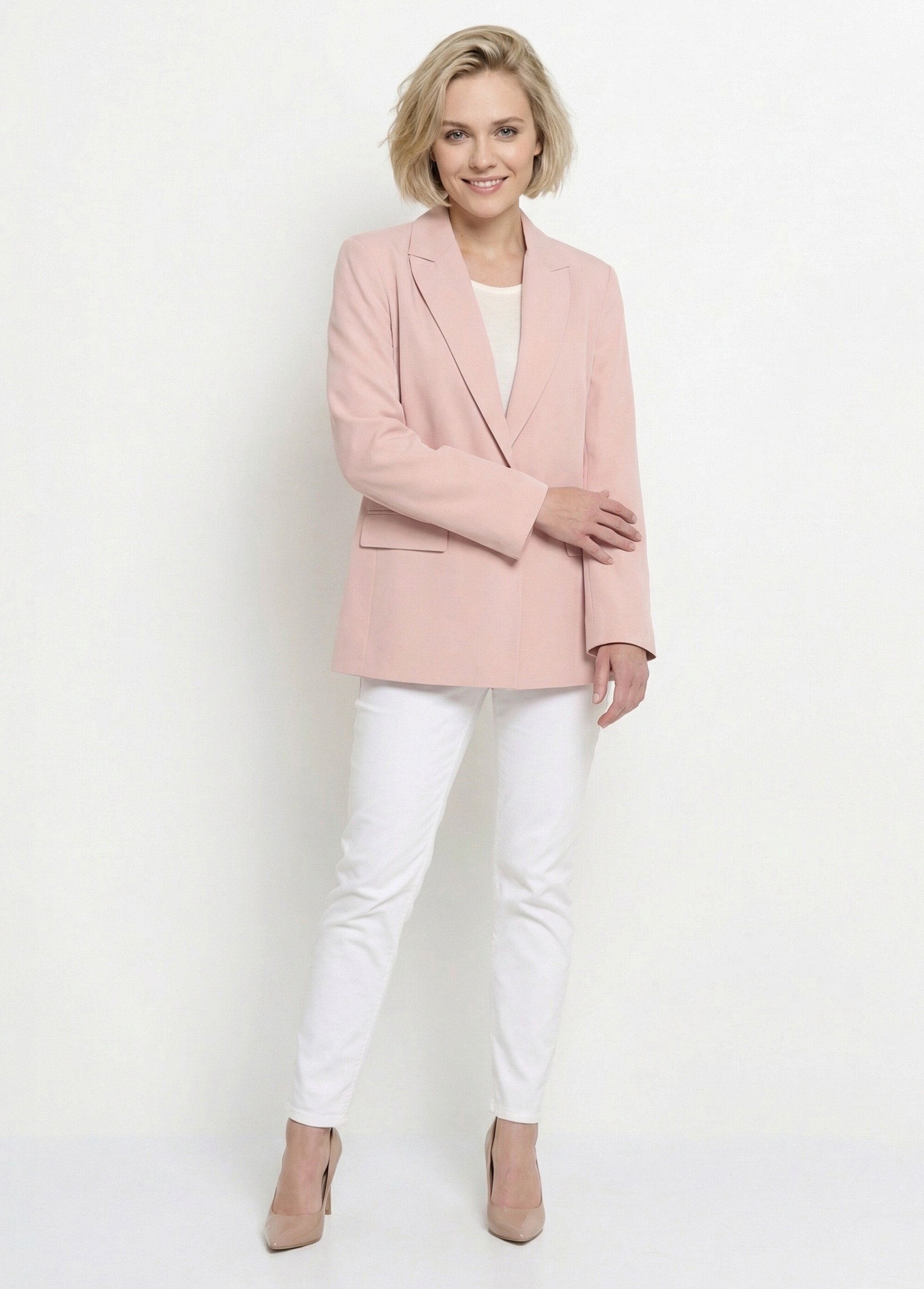 Veste longue 1 bouton avec col tailleur Femme Rose ANG-ZOELIE SI1