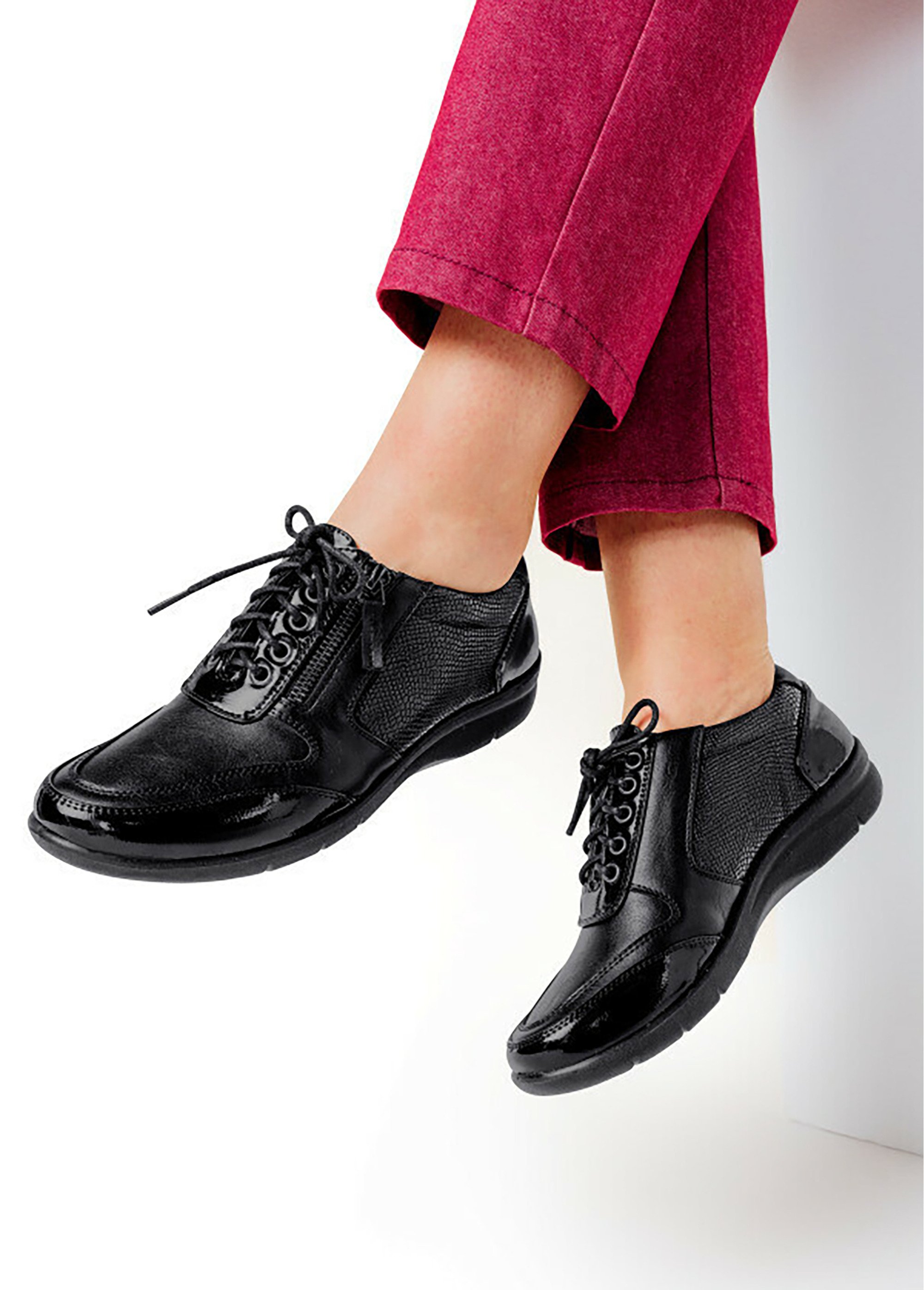 Baskets largeur confort lacées et zippées Femme Noir OURNAL SF1
