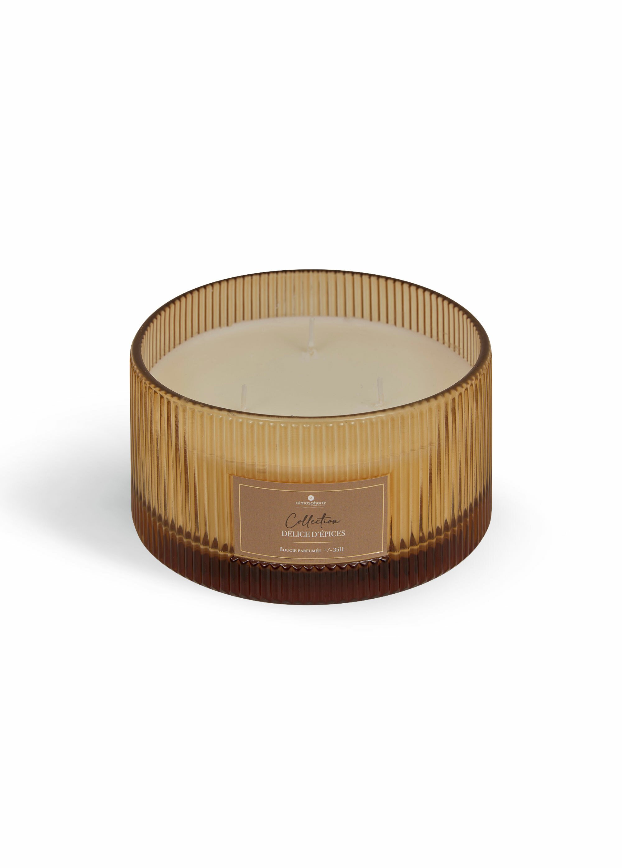 Bougie 3 mèches Albie, en verre strié Orange JJA-211727 FA1