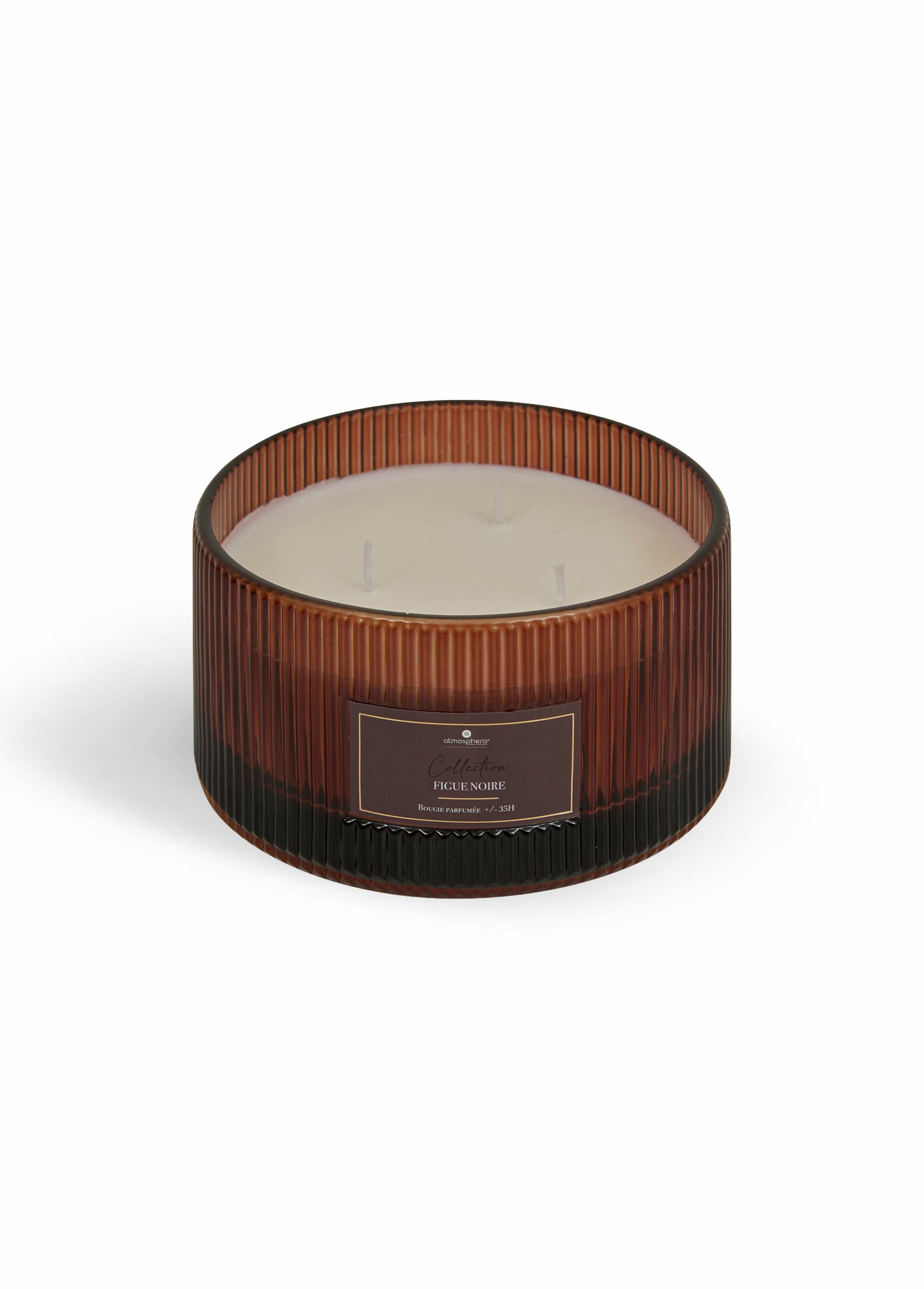 Bougie 3 mèches Albie, en verre strié Rose JJA-211727 FA1