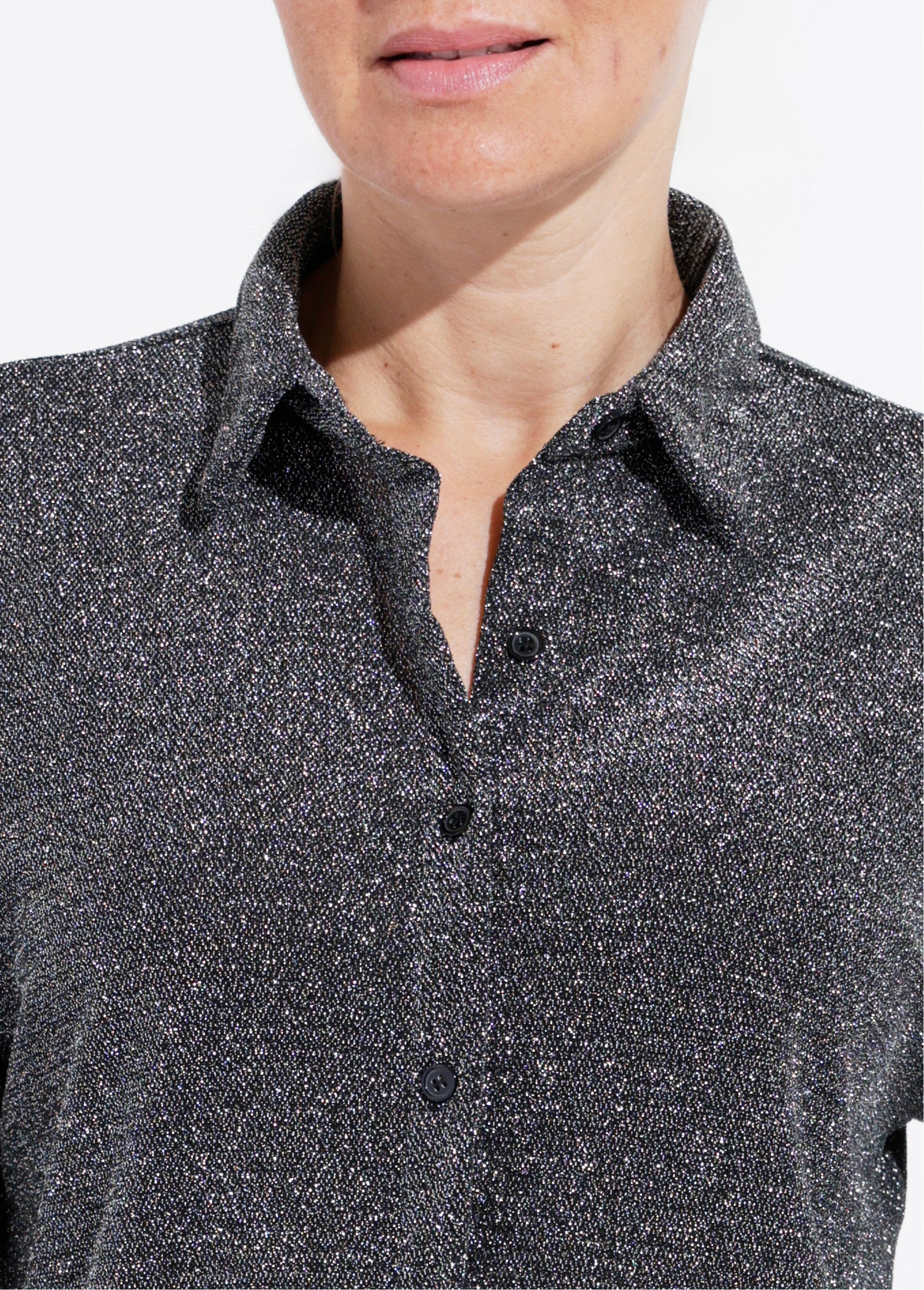 Chemisier manches longues effet pailleté Femme Argenté IA-D559 DE1
